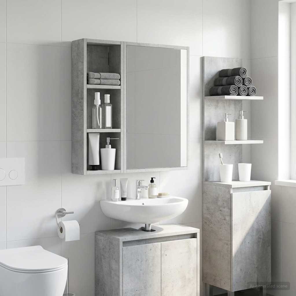 Walplus Wood Bathroom Wall Cabinet - Concrete Grey - 20 x 10 x 60.5 cm