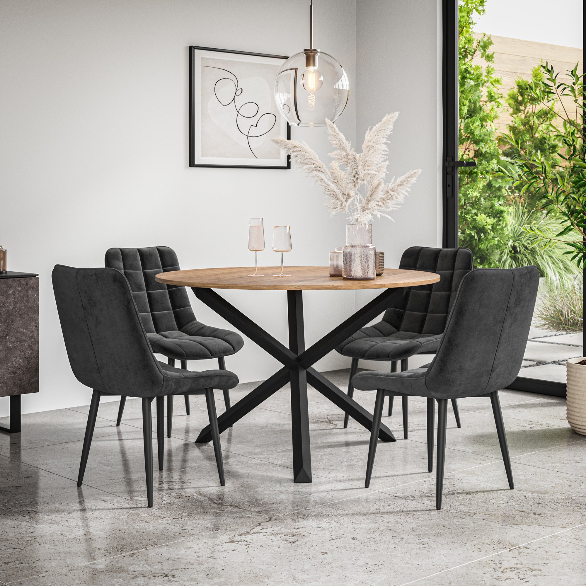 Furniture Online Malvern Nova Oak Table Dining Table & 4 Black Chairs