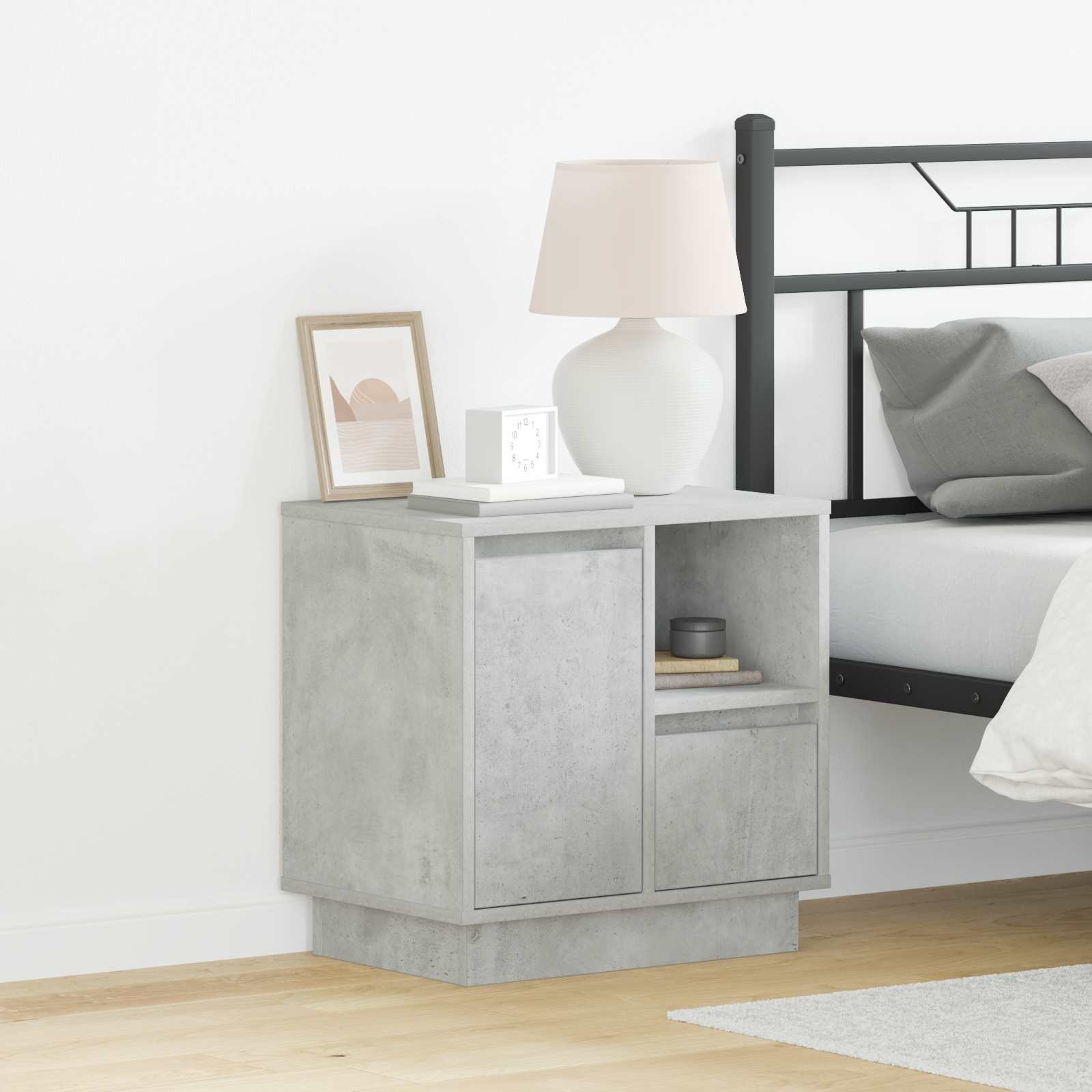 Walplus 1 Drawer Bedside Cabinet - Stone Grey - 50 x 34.5 x 50 cm