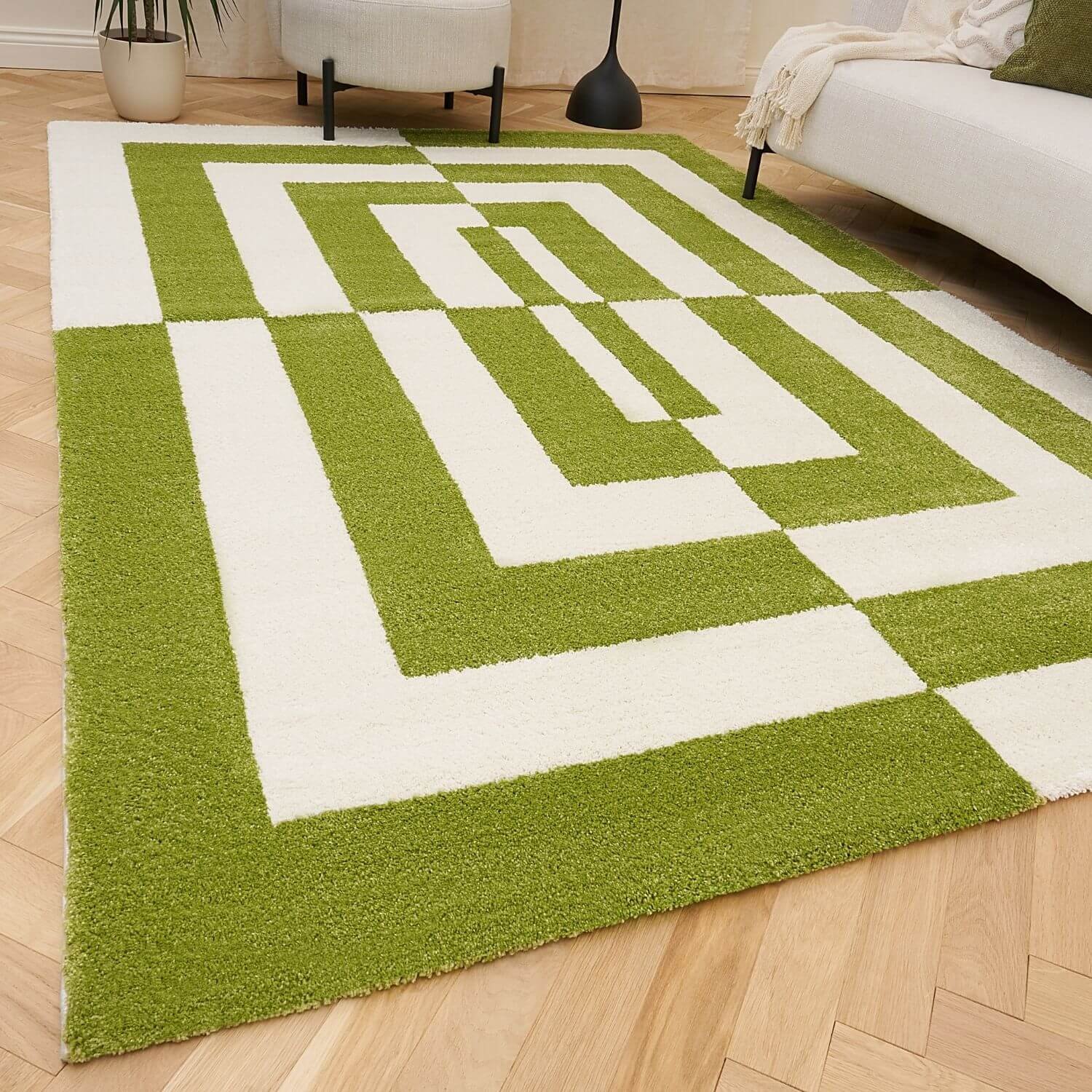 The Rugs Green and White Joli Geometric Rug - 80 x 150cm