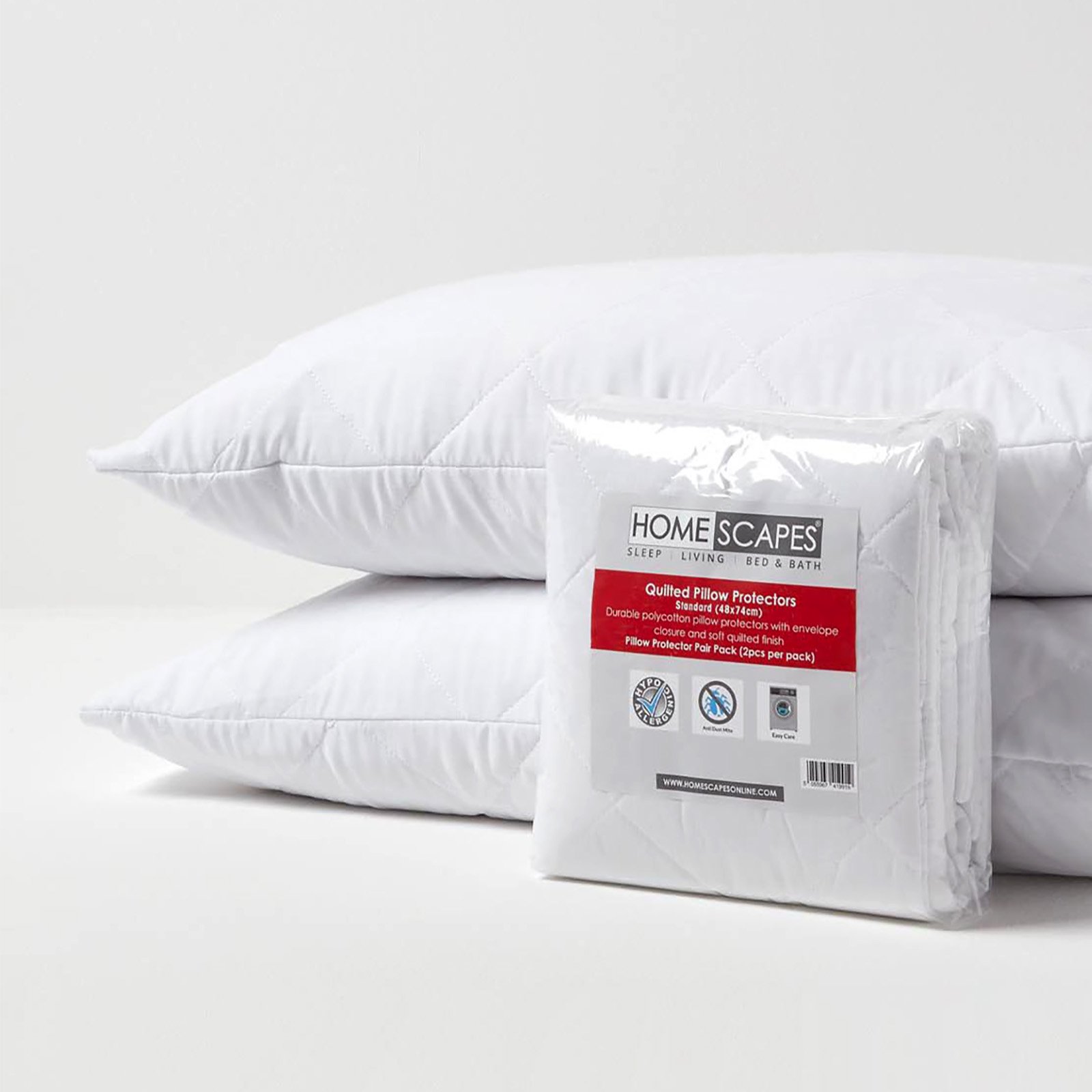 Homescapes Pack of 2 Quilted Pillow Protectors