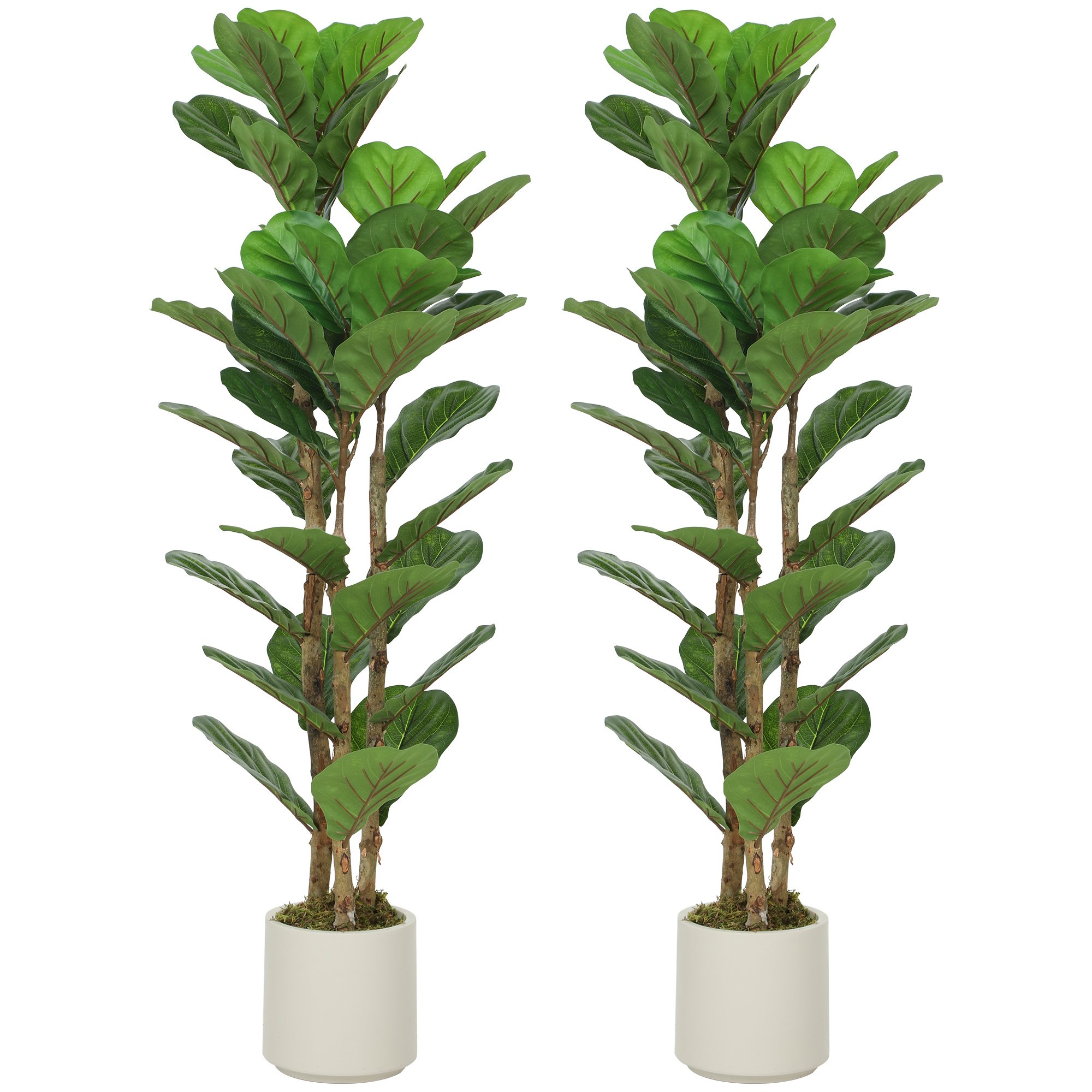 HOMCOM Set of 2 120cm 45 Leaves Artificial Fiddle Leaf Fig Tree - Green