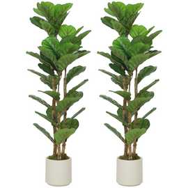 HOMCOM Set of 2 120cm 45 Leaves Artificial Fiddle Leaf Fig Tree - Green