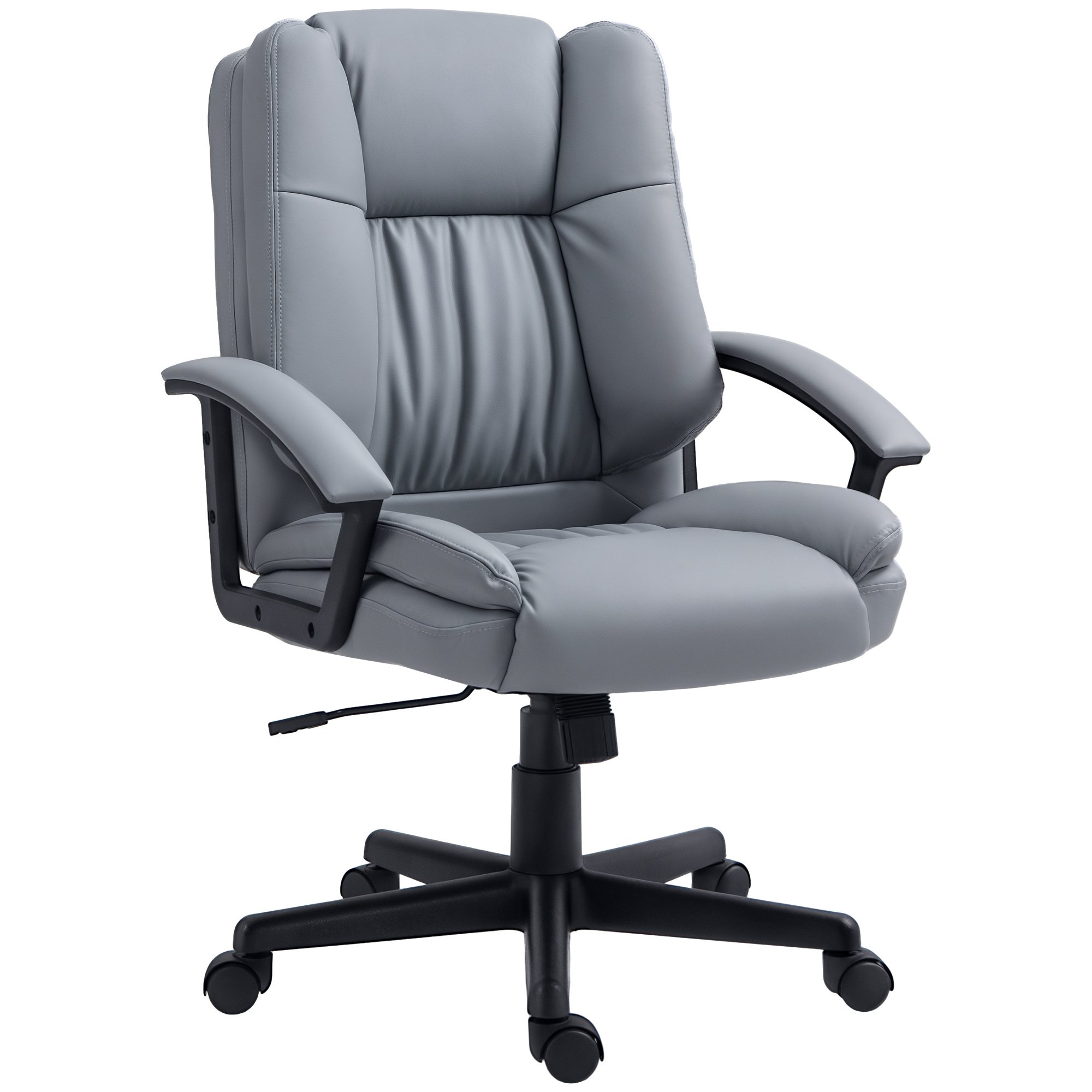 HOMCOM Faux Leather Adjustable Swivel Office Desk Chair - Light Grey