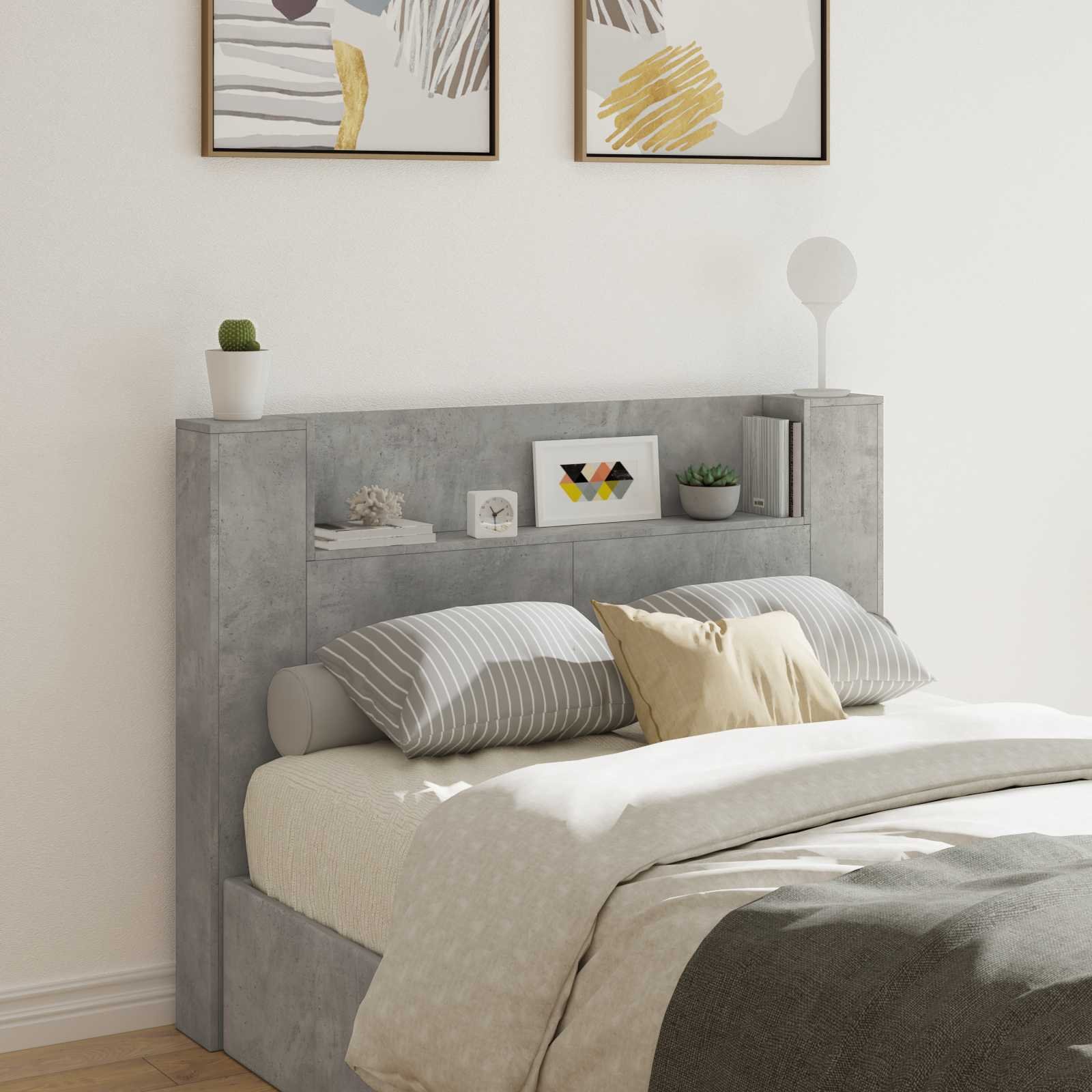 Walplus Engineered Wood LED Headboard Cabinet - Granite - 140 x 16.5 x 103.5 cm