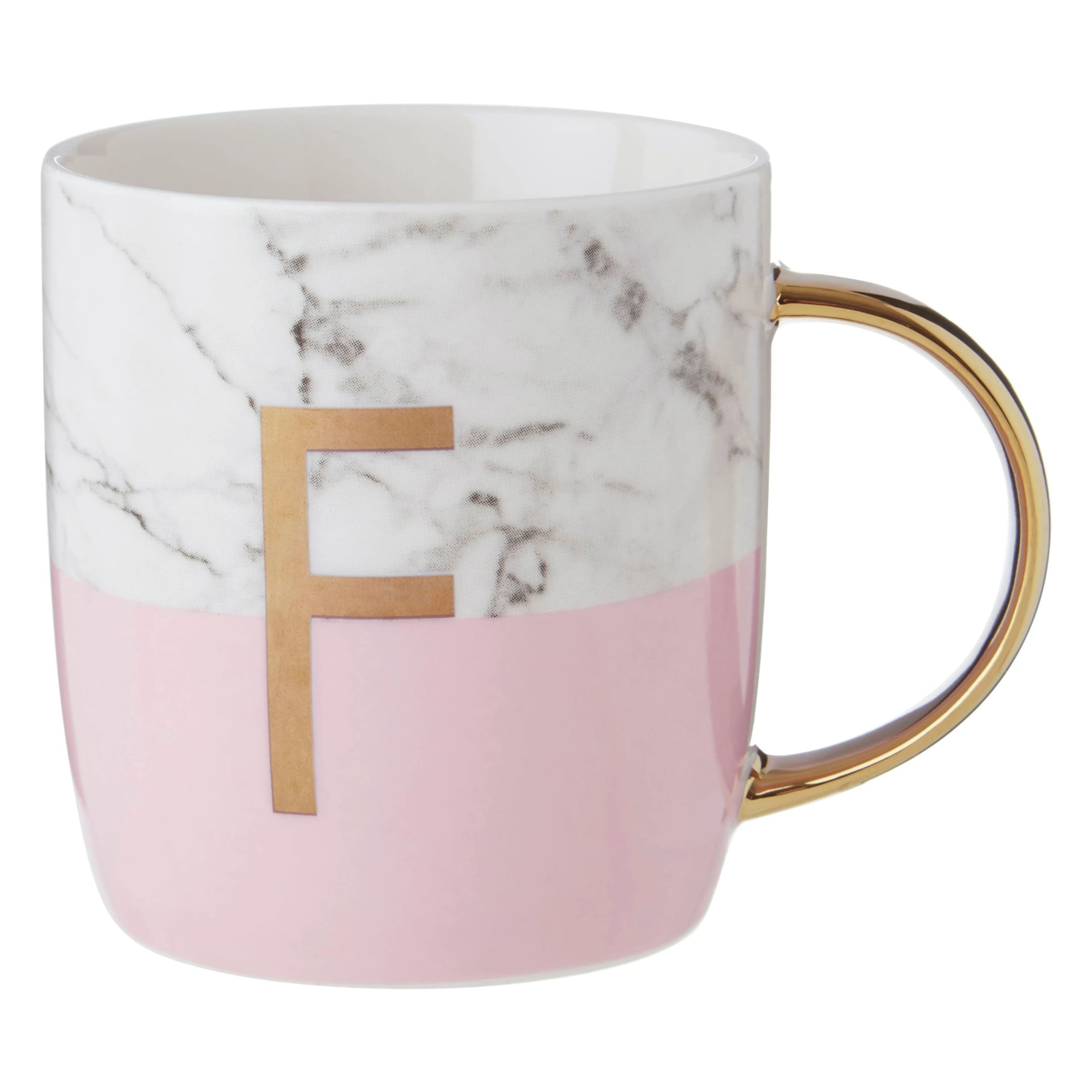 Orsina Frosted Deco F Marble Effect Monogram Mug – Pink