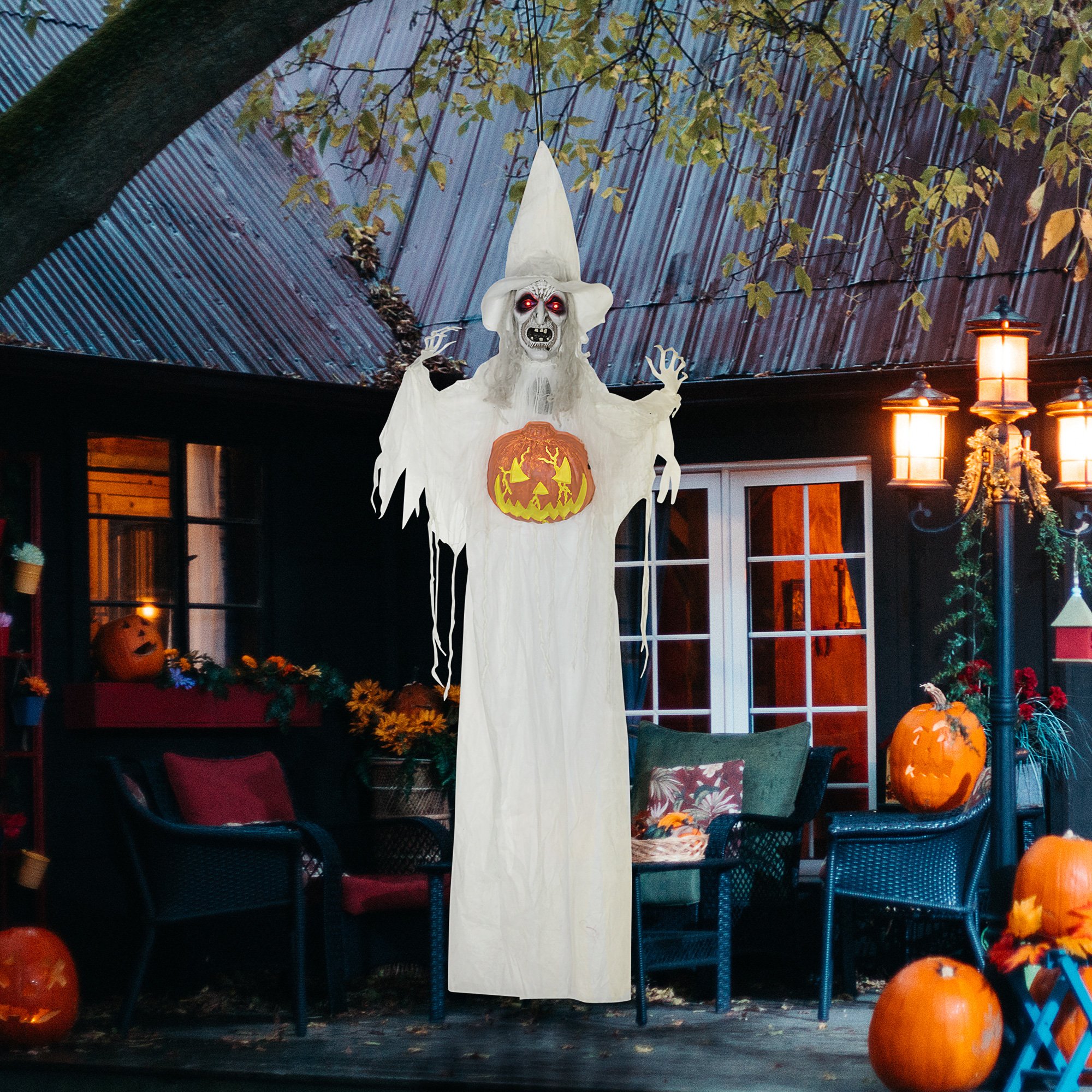 HOMCOM 6ft Animated Halloween Hanging Skeleton Witch Decoration