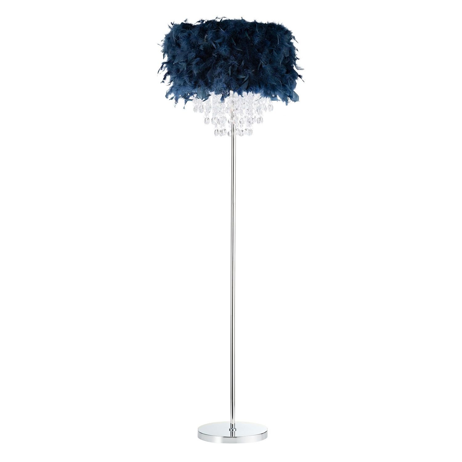 Happy Homewares Midnight Blue Feather with Waterfall Drops Floor Lamp - 40cm