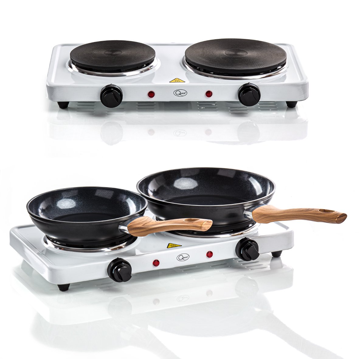Quest Twin Hob Hot Plate With Temperature Control - White
