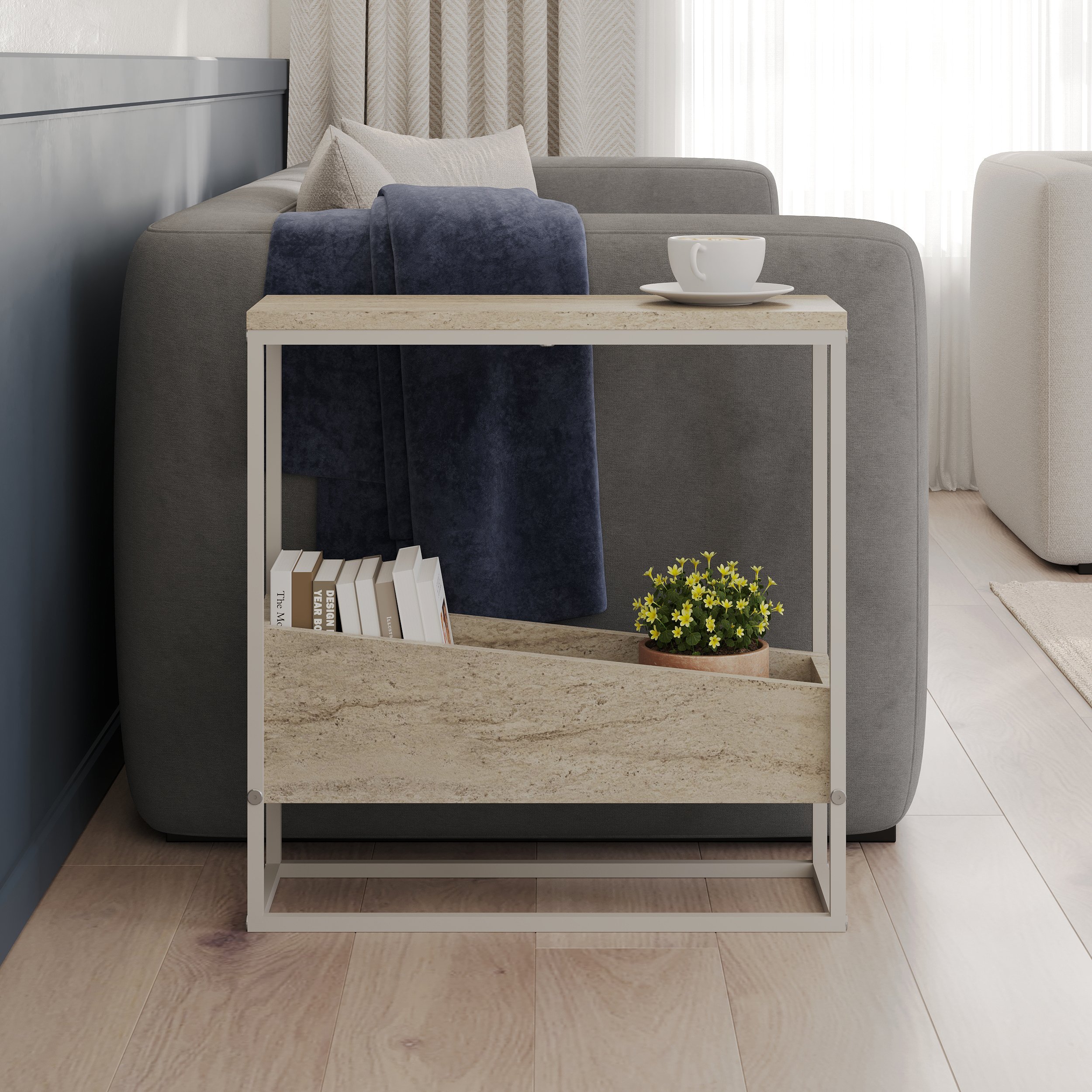 Decortie Lido Angled Open Storage Side Table - Stone