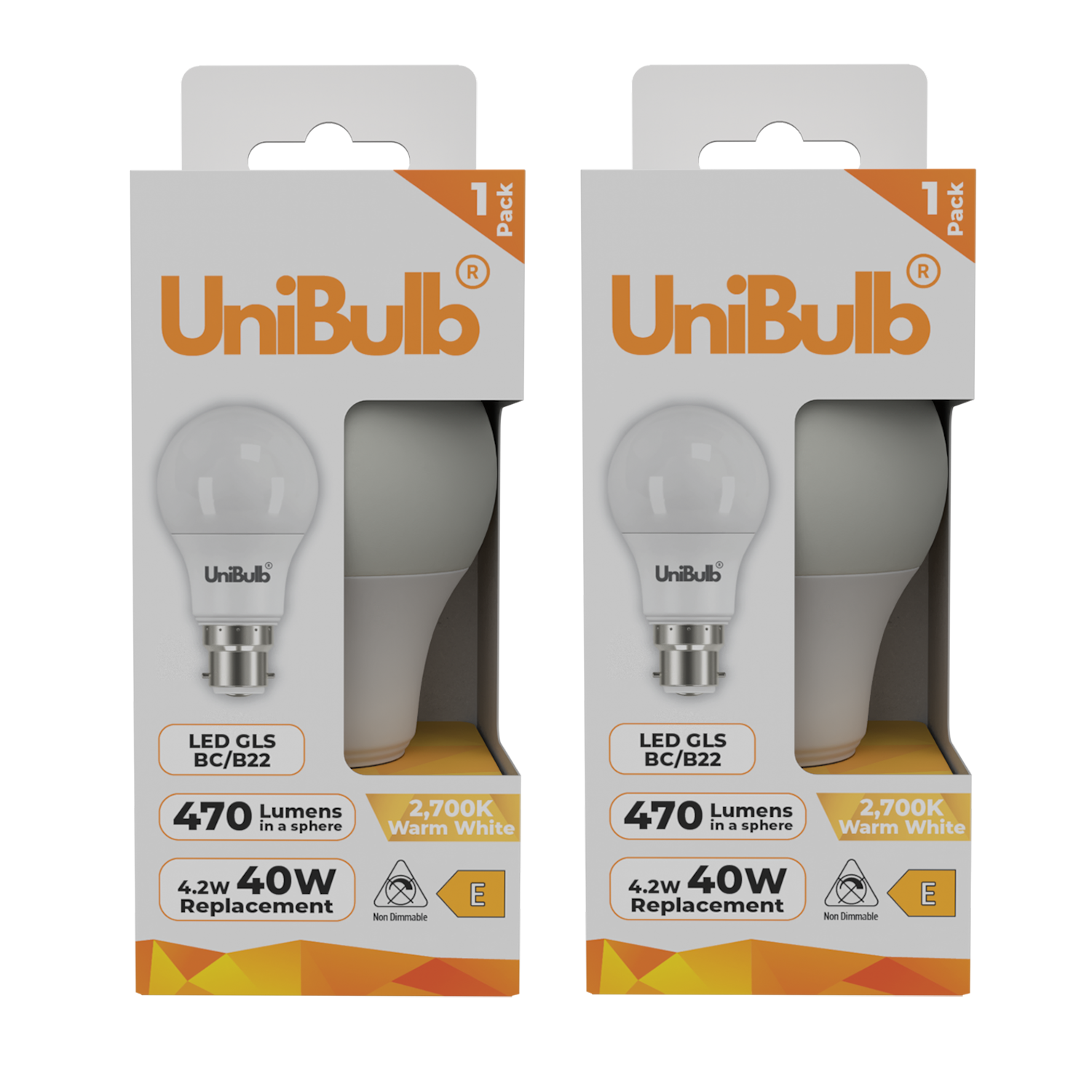UniBulb 4.2W LED Warm White GLS B22 Light Bulb - Pack of 2