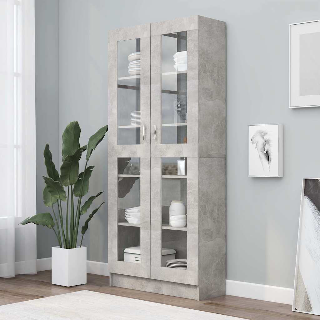 Walplus Engineered Wood Display Cabinet - Stone Grey - 82.5 x 30.5 x 185 cm