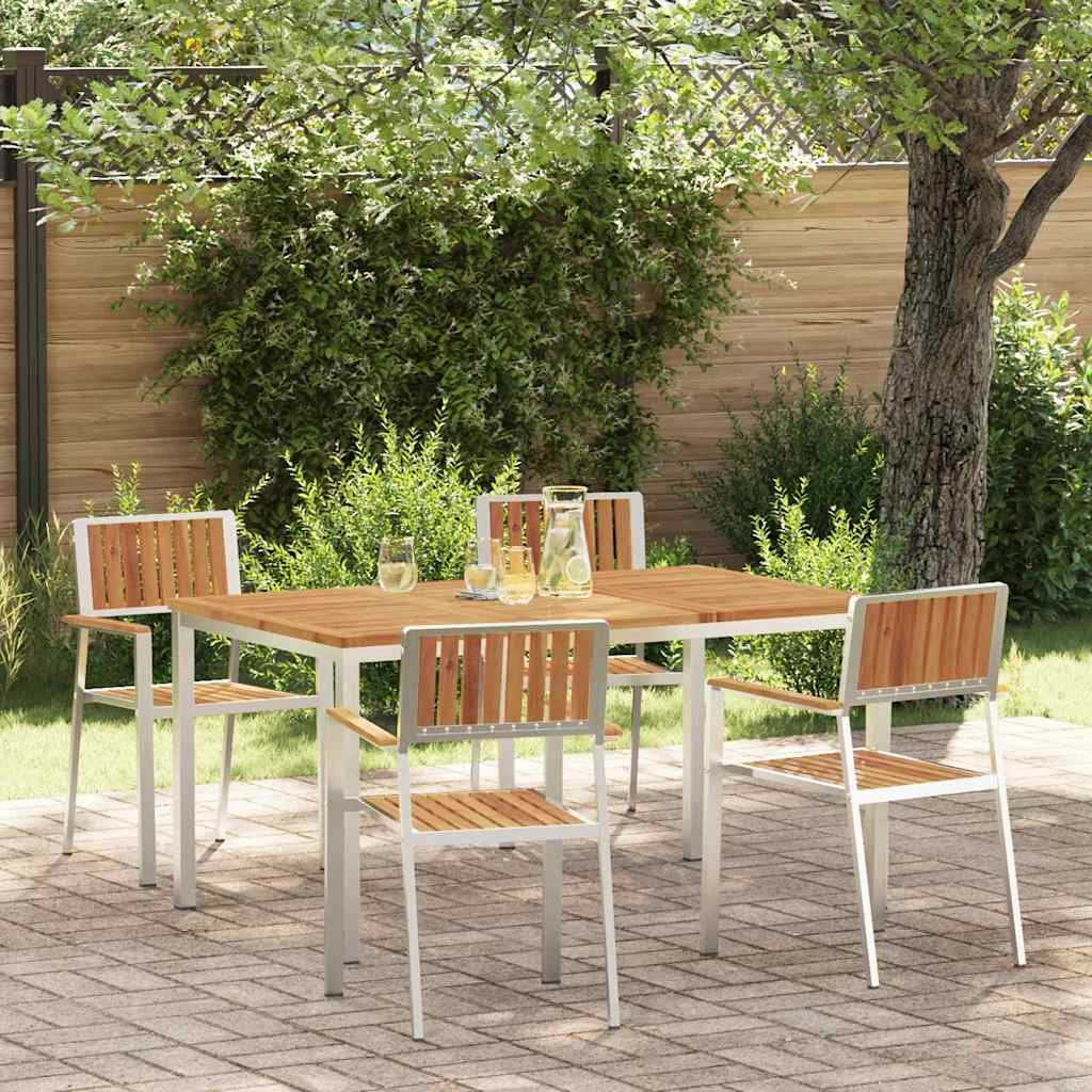 Walplus 5 Piece Solid Acacia Wood Outdoor Dining Set - Brown - 150 x 90 x 75 cm