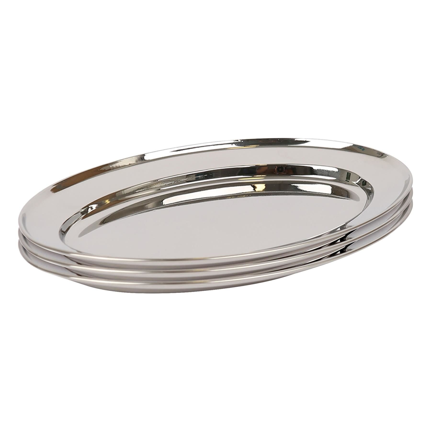 Argon Tableware Oval Stainless Steel Serving Platters - Set of 3