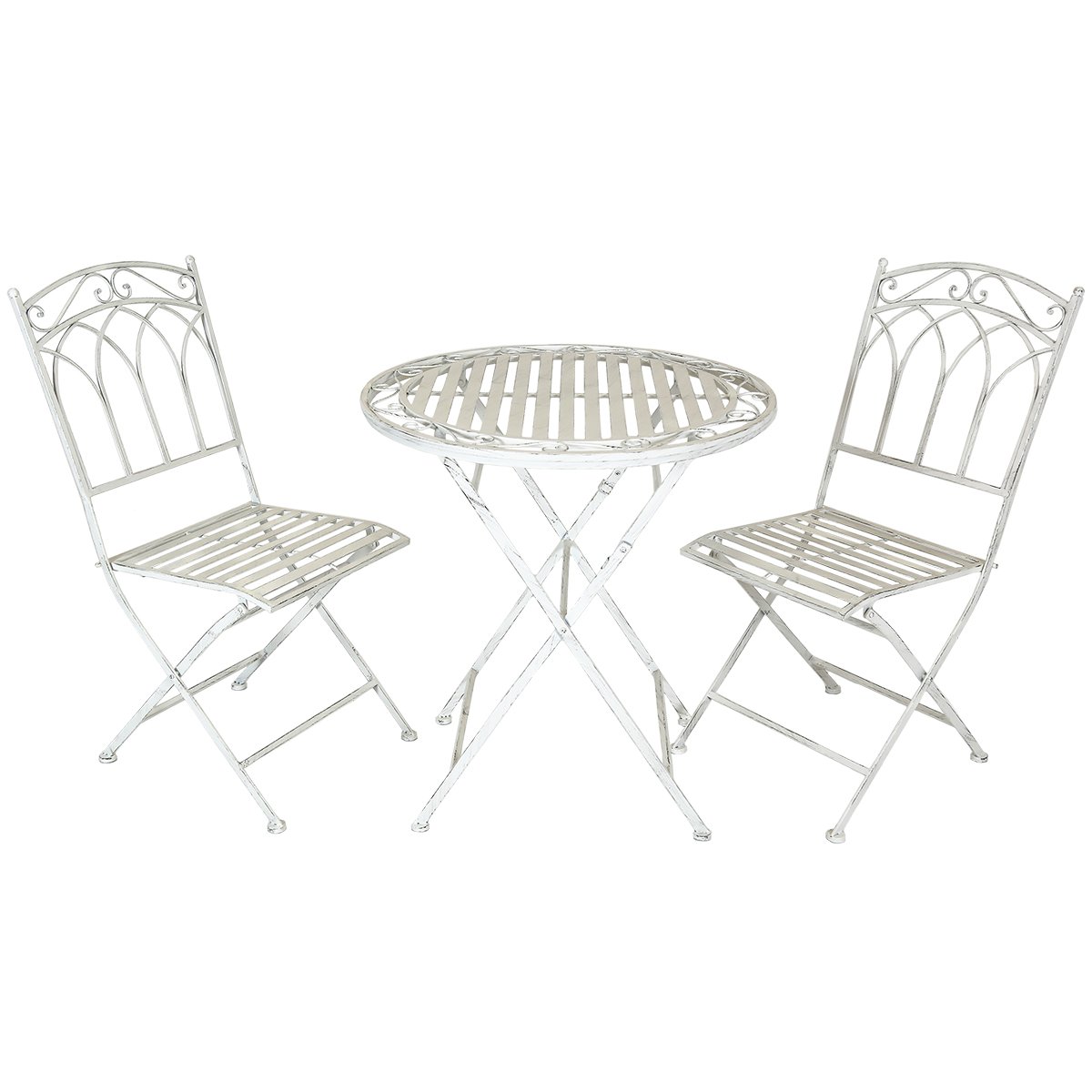Charles Bentley Rustic Wrought Iron Outdoor Bistro Set - White