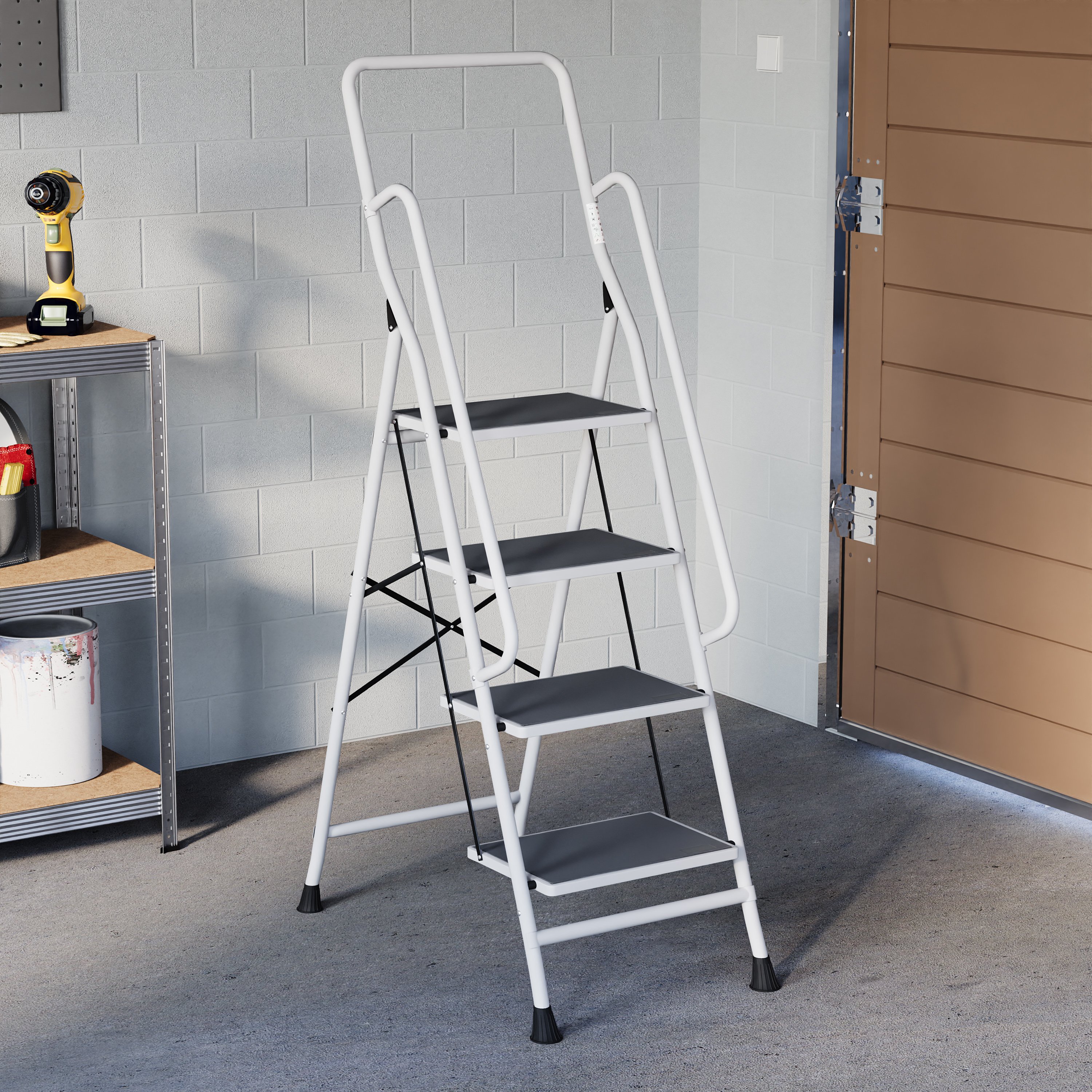 Home Vida 4 Step Ladder With Handrail - White