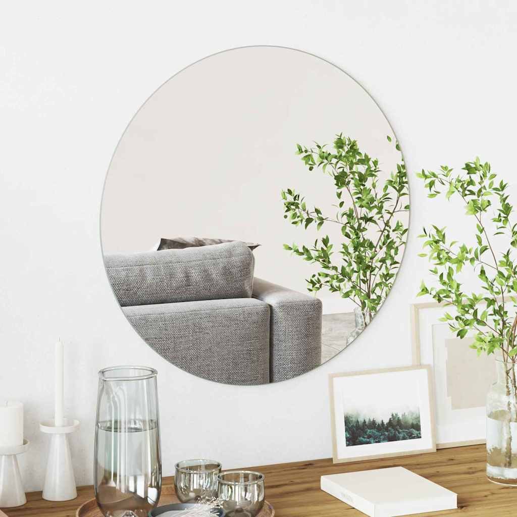 Walplus Round Tempered Glass Wall Mirror - Silver - 60 x 60 cm