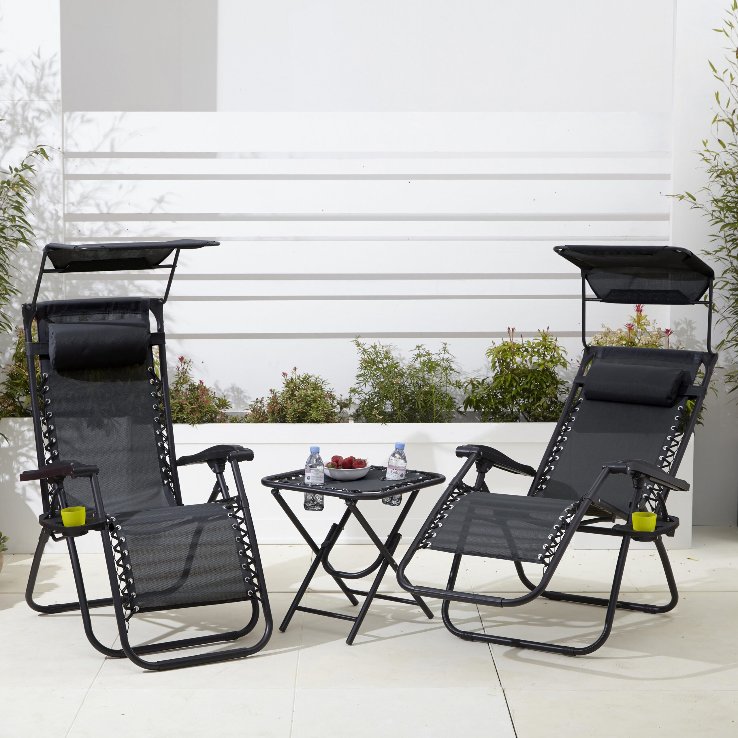 Neo Set of 2 Zero Gravity Chairs and Table Set- Black