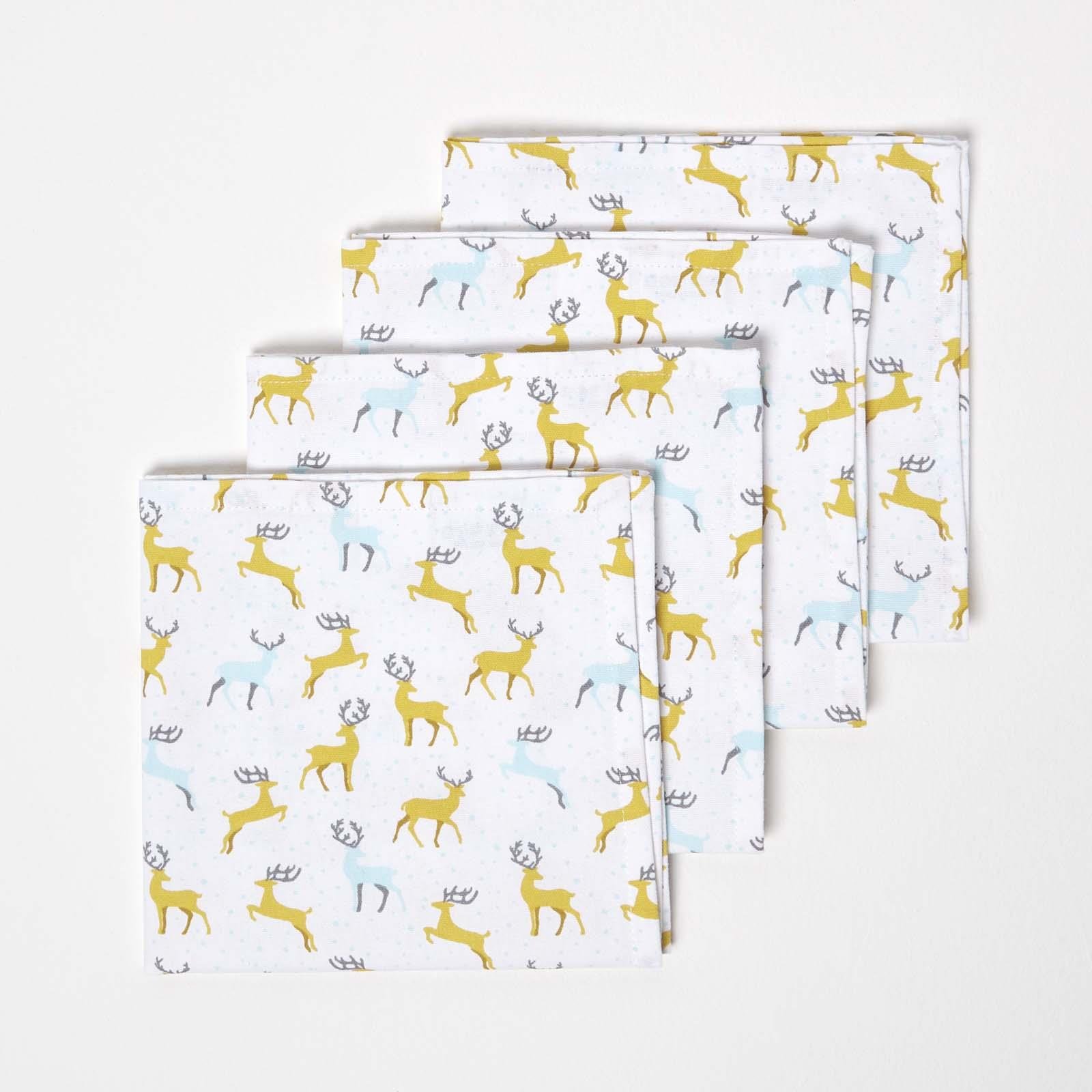 Homescapes Pack of 4 Christmas Majestic Stag Napkins - Yellow