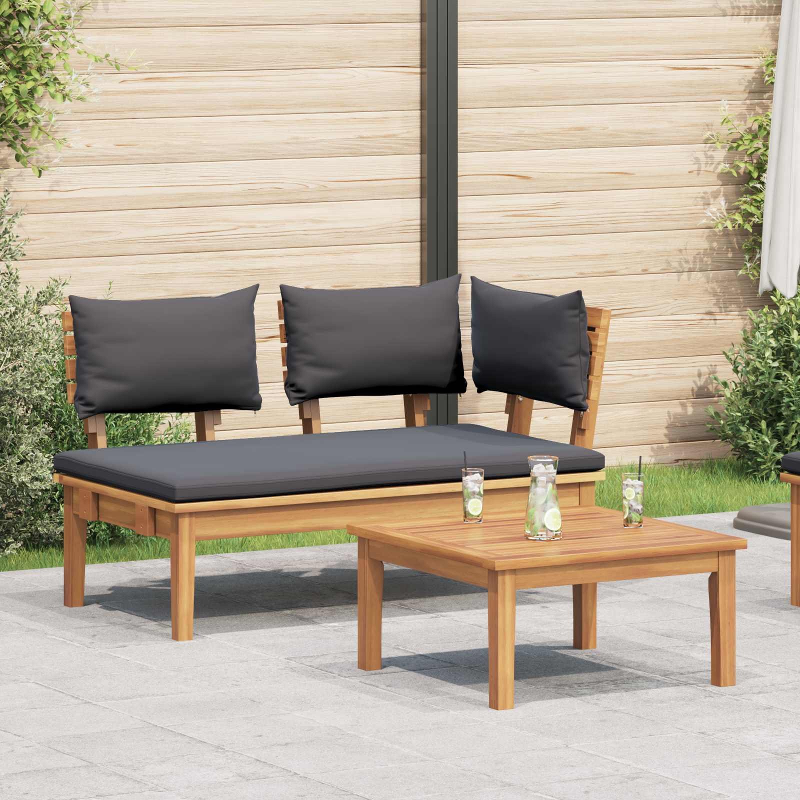 Walplus 2 Piece Solid Teak Wood Outdoor Furniture Set - Brown - 60 x 60 x 30cm