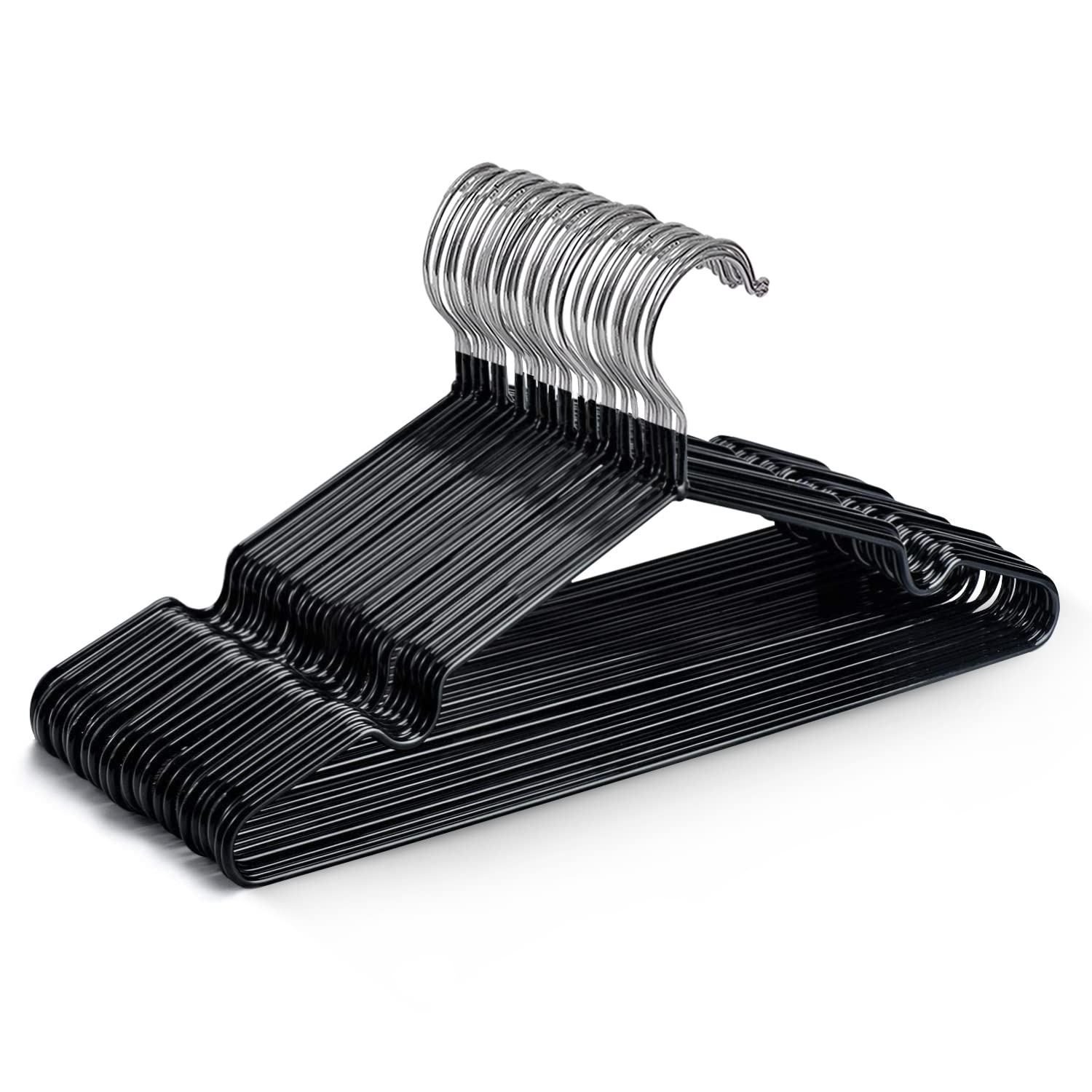 Keplin Black Non-Slip Rubber Coated Metal Clothes Hangers - Pack of 20