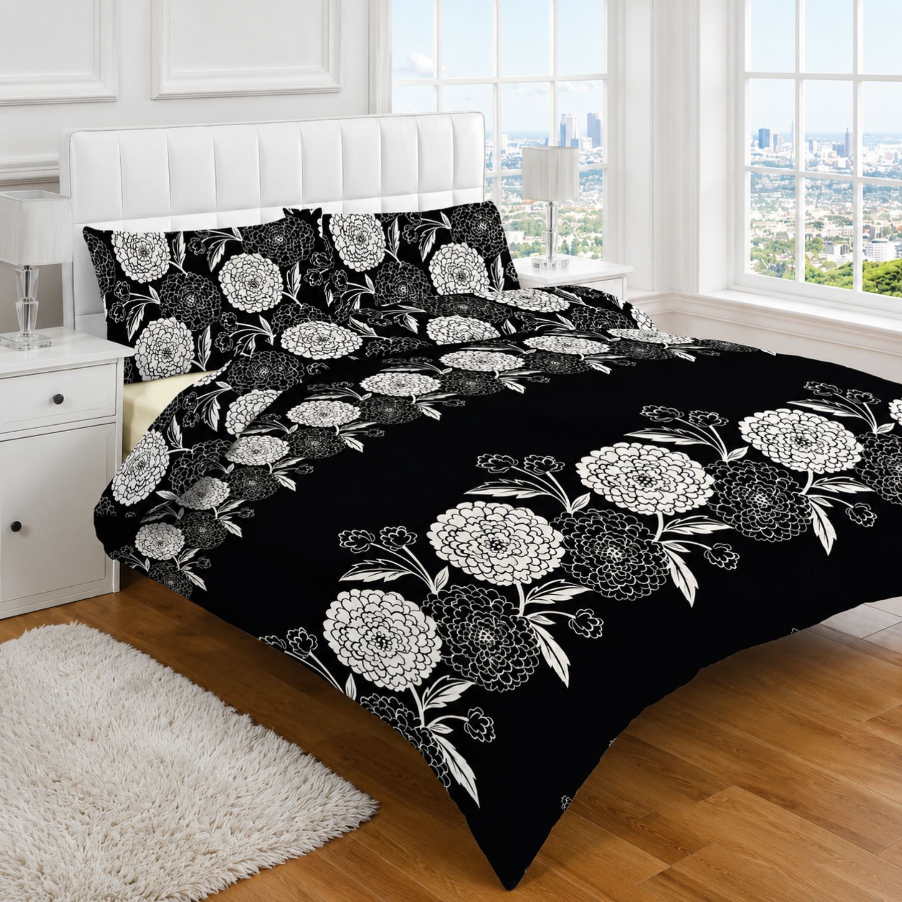 HomeSpace Direct Chantilly Black Duvet Cover Set - Single