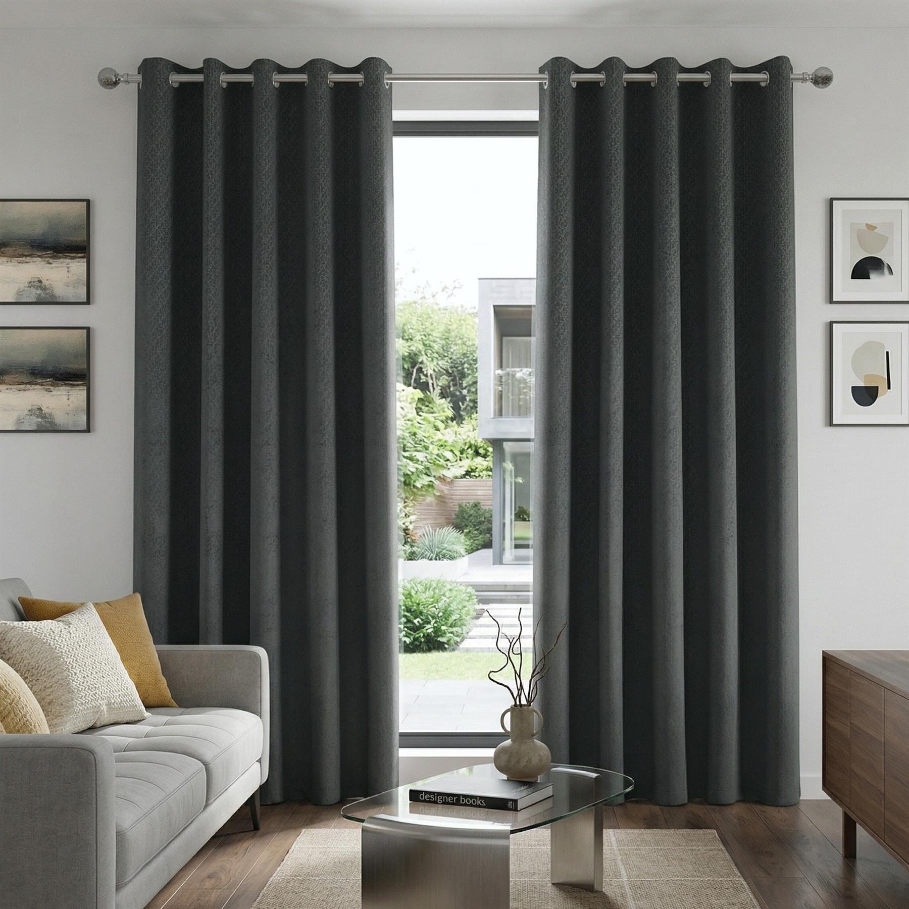 Luxury Living Temple Velvet Eyelet Blackout Curtains 117cm x 229cm - Charcoal