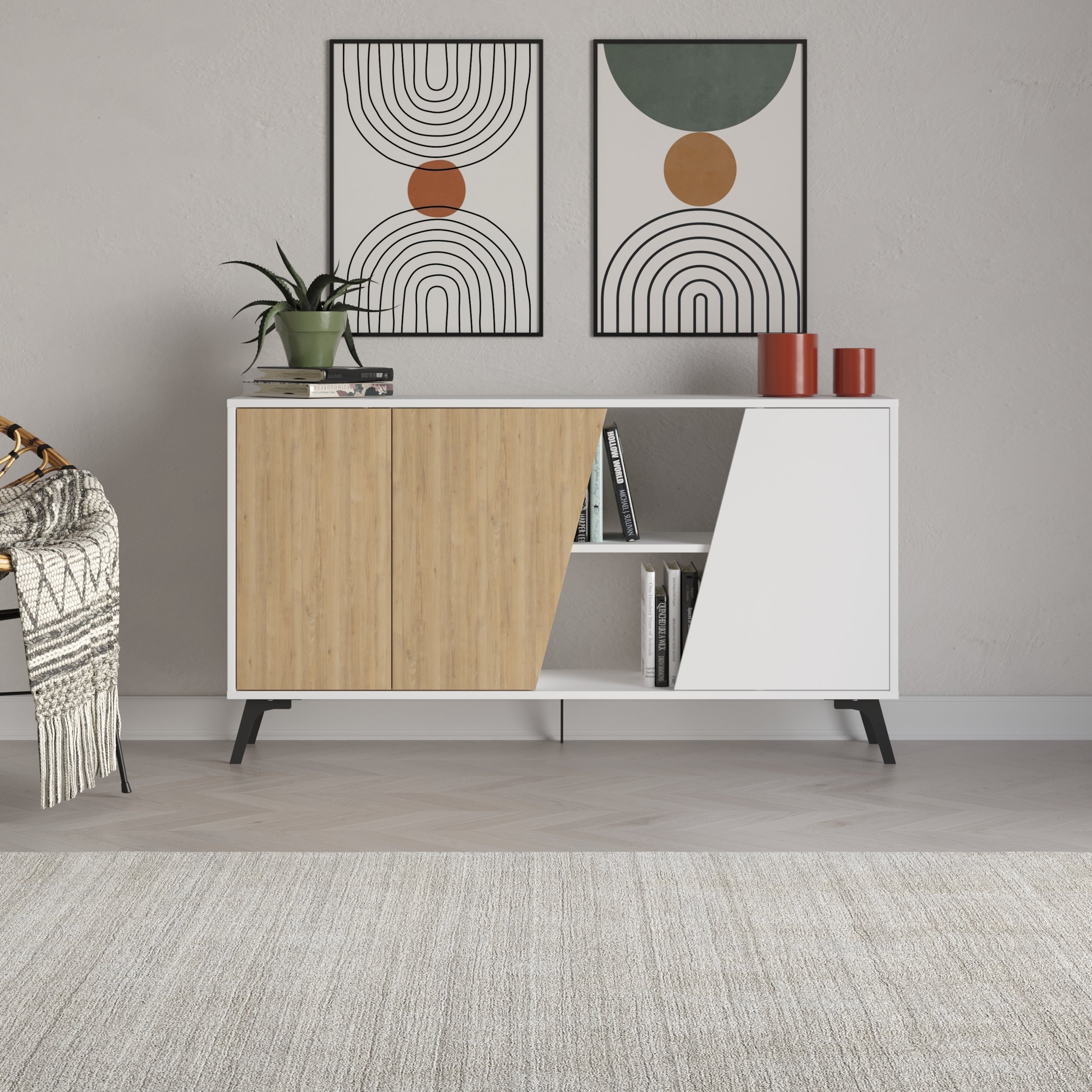 Decortie Fiona 3 Door Metal Legs Sideboard - White & Oak