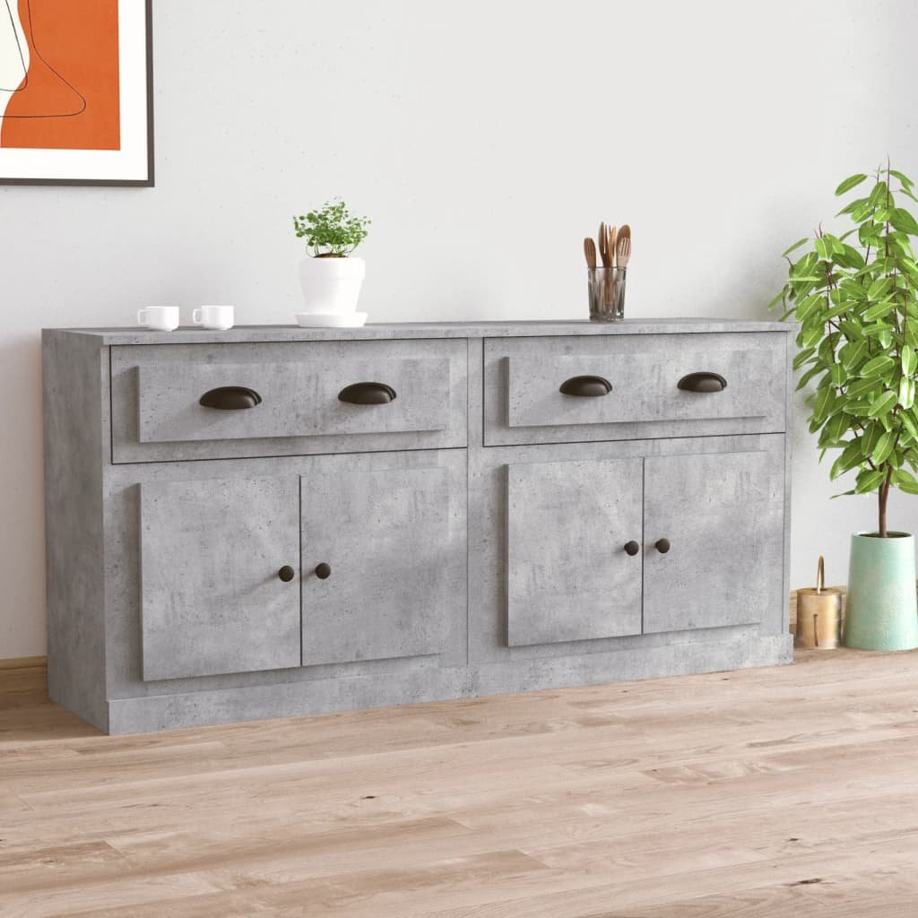 Walplus 2 Piece Engineered Wood Sideboard - Concrete Grey - 70 x 35.5 x 67.5 cm