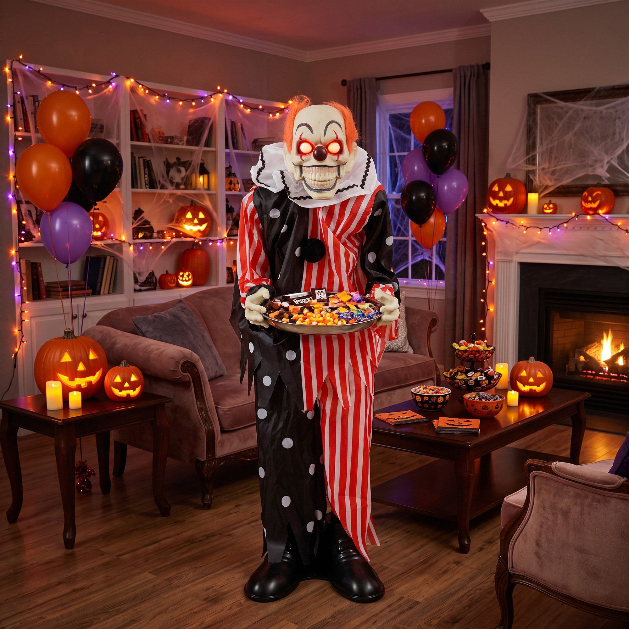 HOMCOM Animated Halloween Clown with Candy Tray Decoration