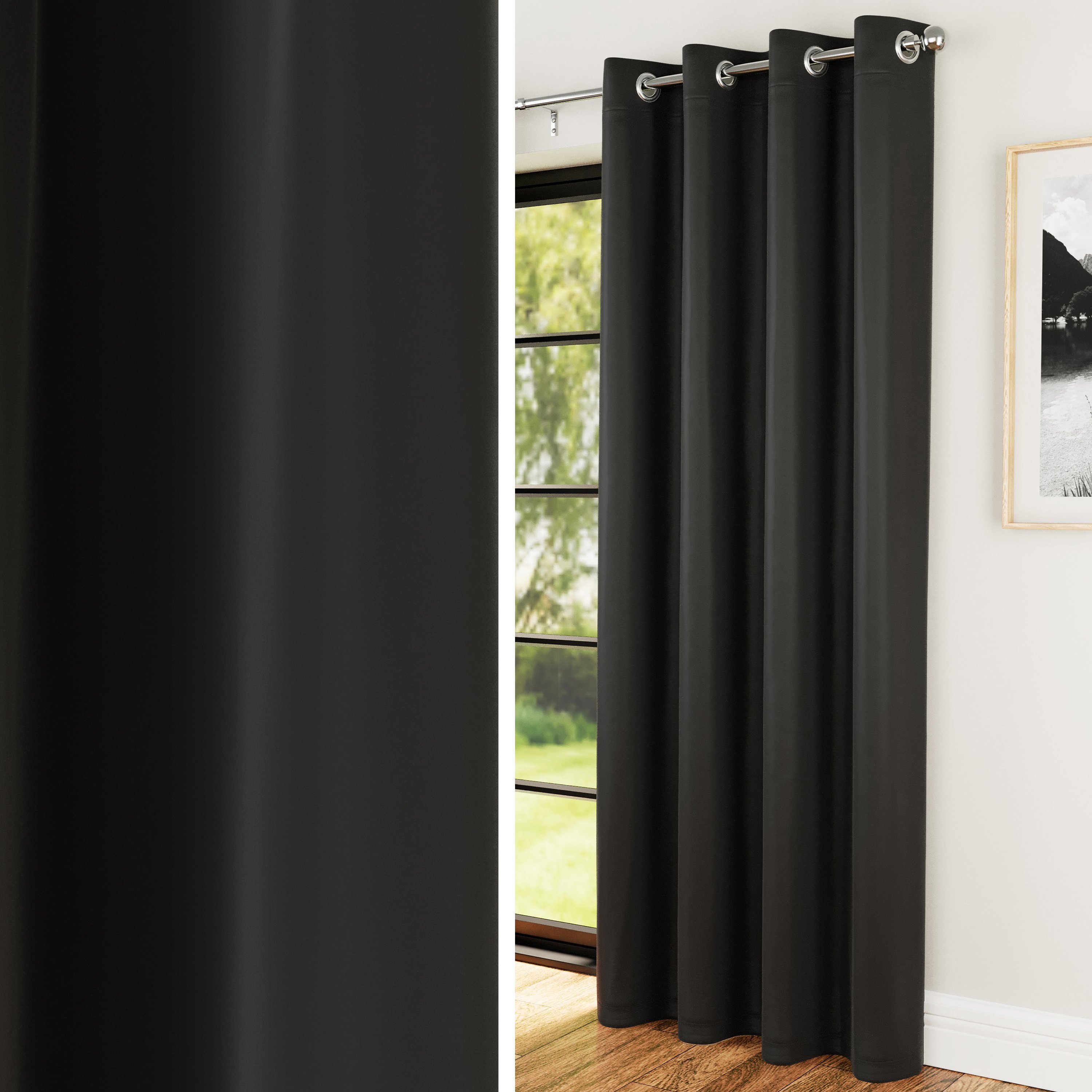 Enhanced Living Nightfall Eyelet Single Door Curtain - 168 x 214cm - Black