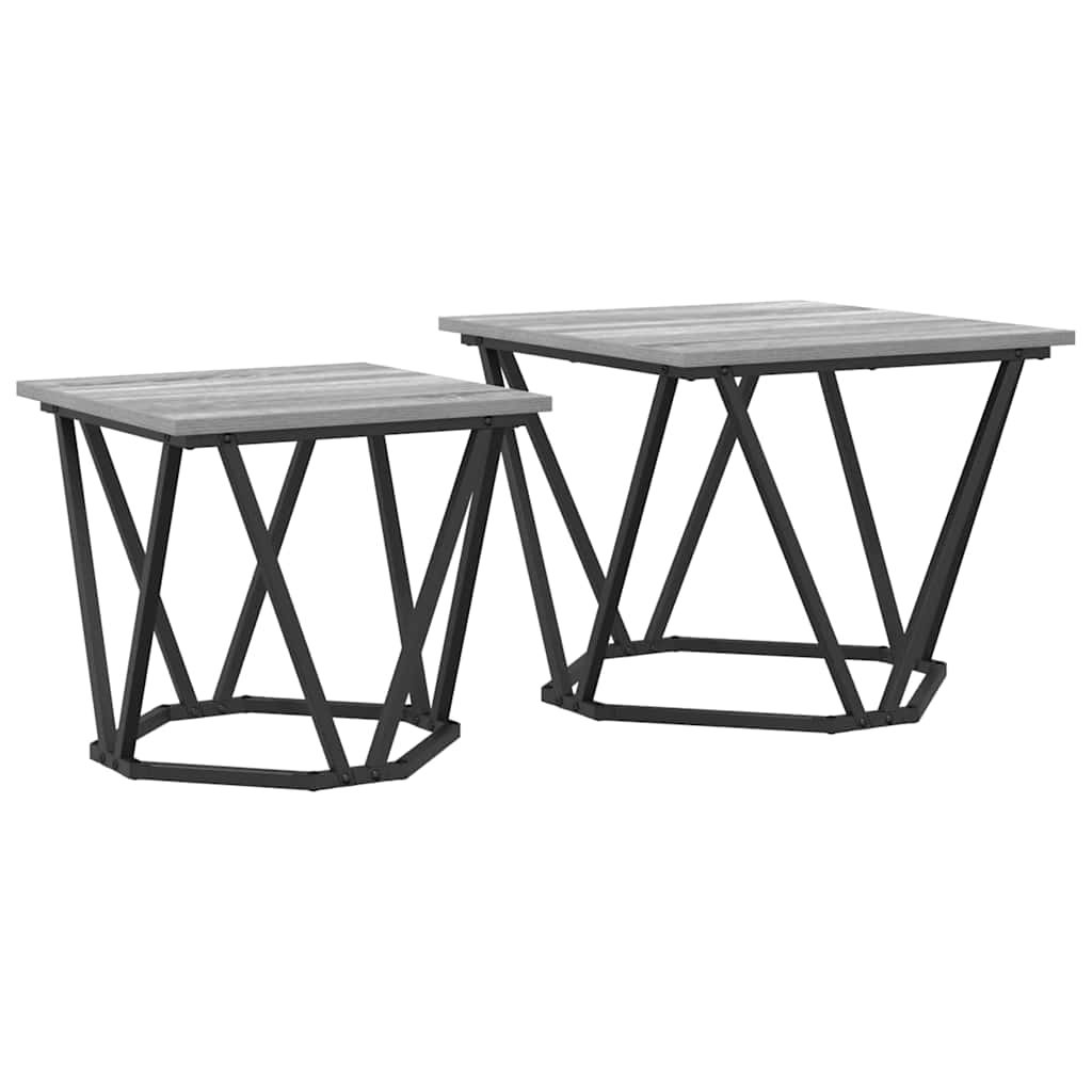 Walplus Pack of 2 Side Table - Grey sonoma - 50 x 50 x 40 cm