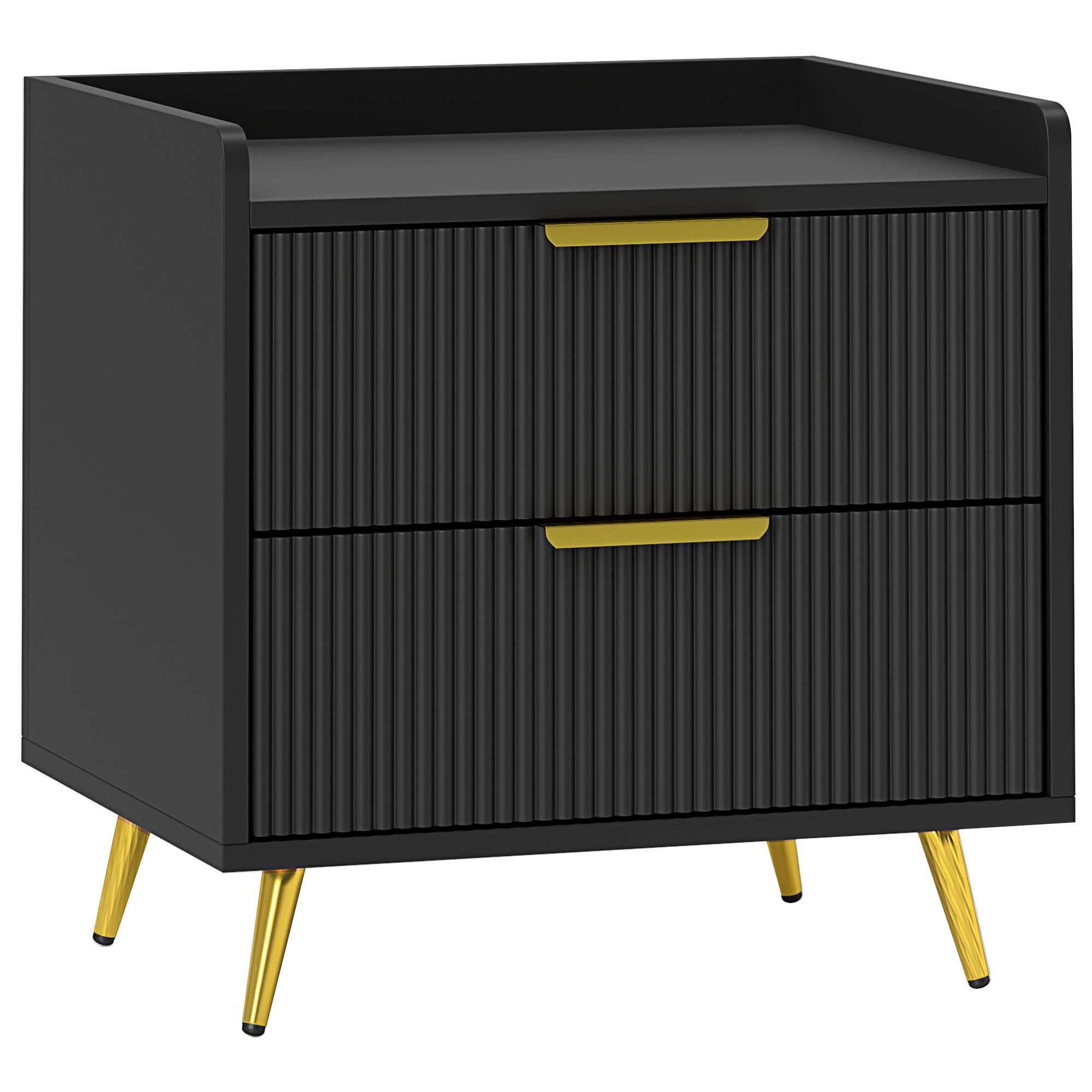 HOMCOM 2 Drawers Bedside Table with Metal Legs for Bedroom - Black