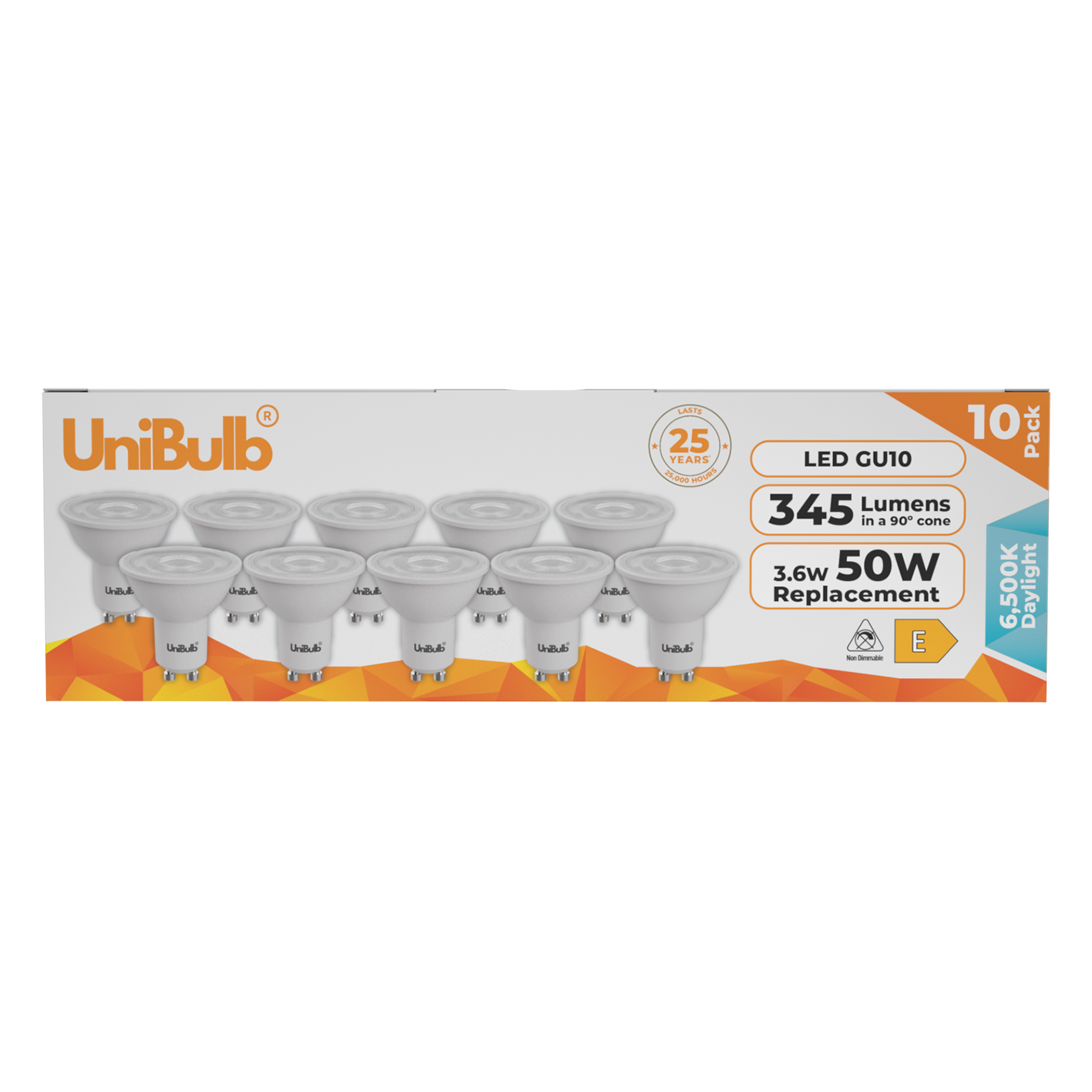 UniBulb 3.6W LED Daylight Spotlight GU10 Light Bulb - 10 Pack