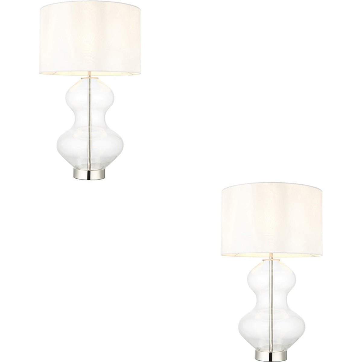 Loops Direct Pack of 2 Steel and Glass Table Lamp - Bright Nickel Plate
