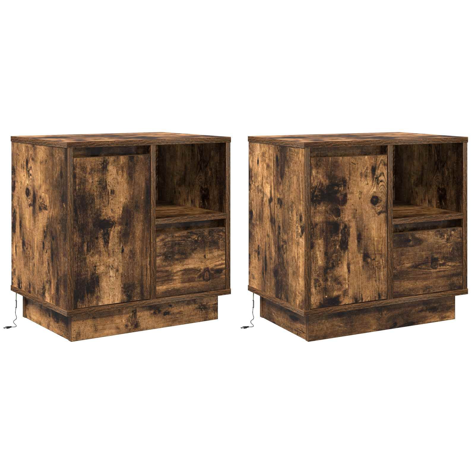 Walplus Pack of 2 Bedside Cabinet - Smoked Oak - 50 x 34.5 x 50 cm