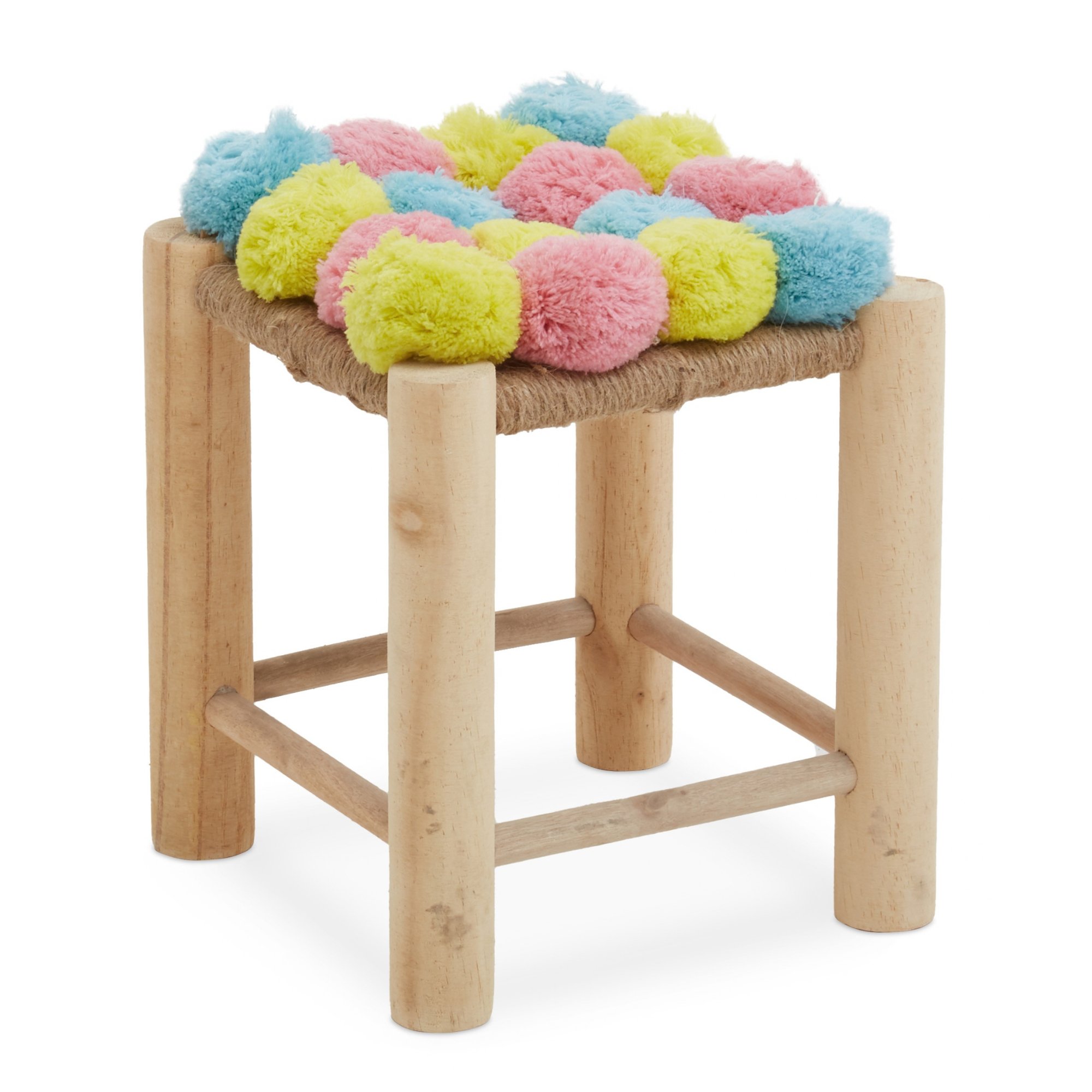 Orsina West Village Pom Pom Stool – Pink, Blue & Yellow