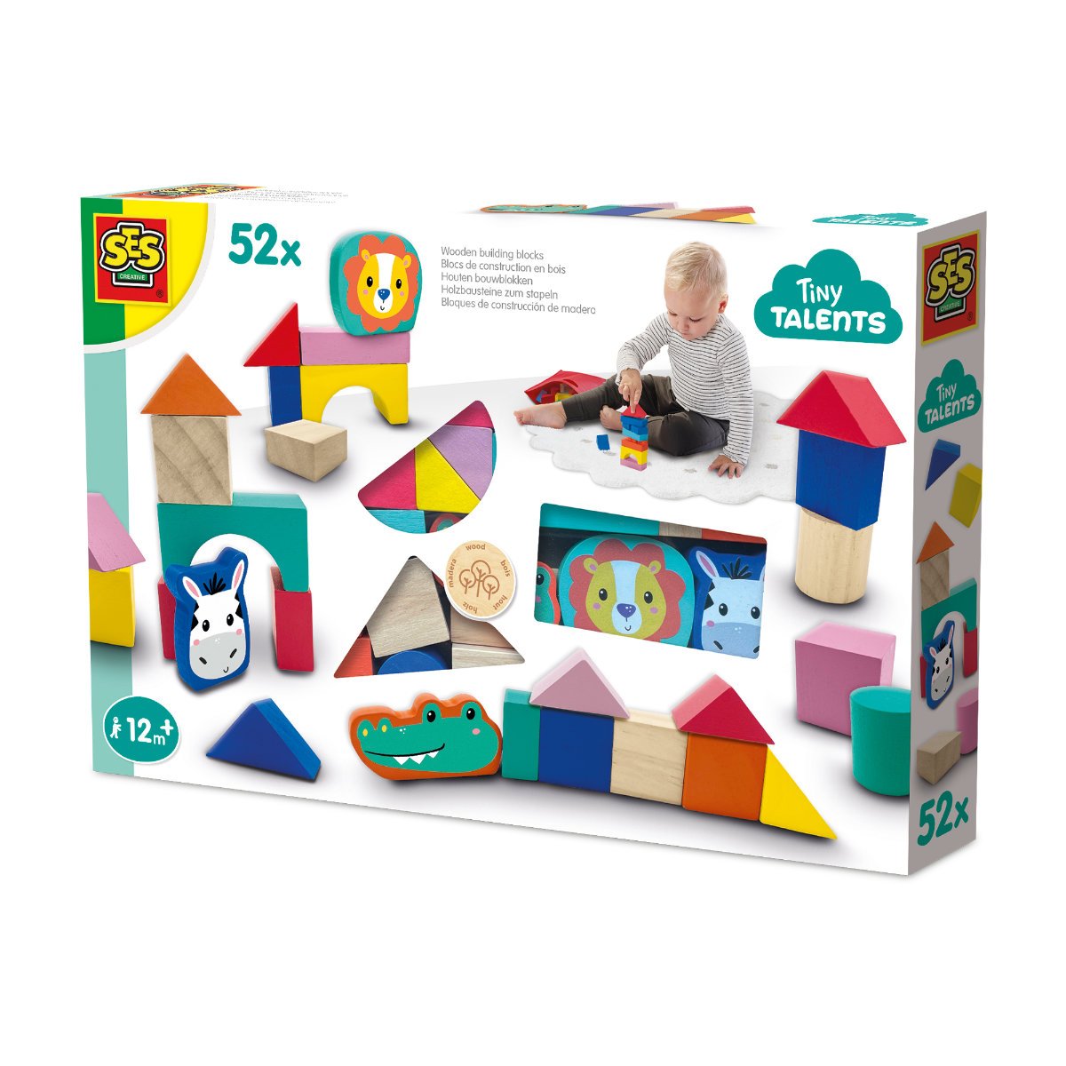 SES Creative Wooden Building Blocks 52 Piece Set