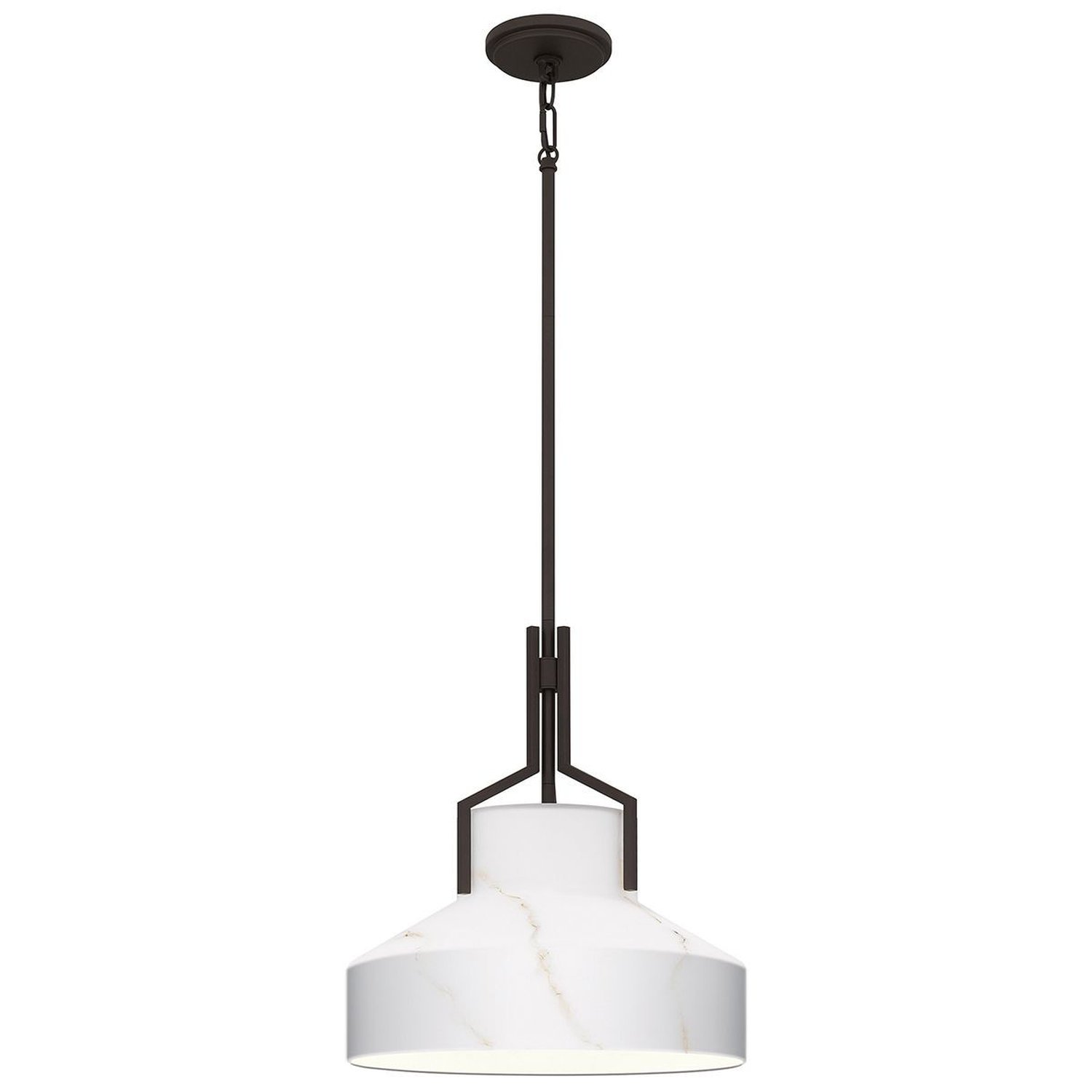 Elstead Quoizel 2 Arm Pendant Light - Old Bronze and Cased Opal glass Shade