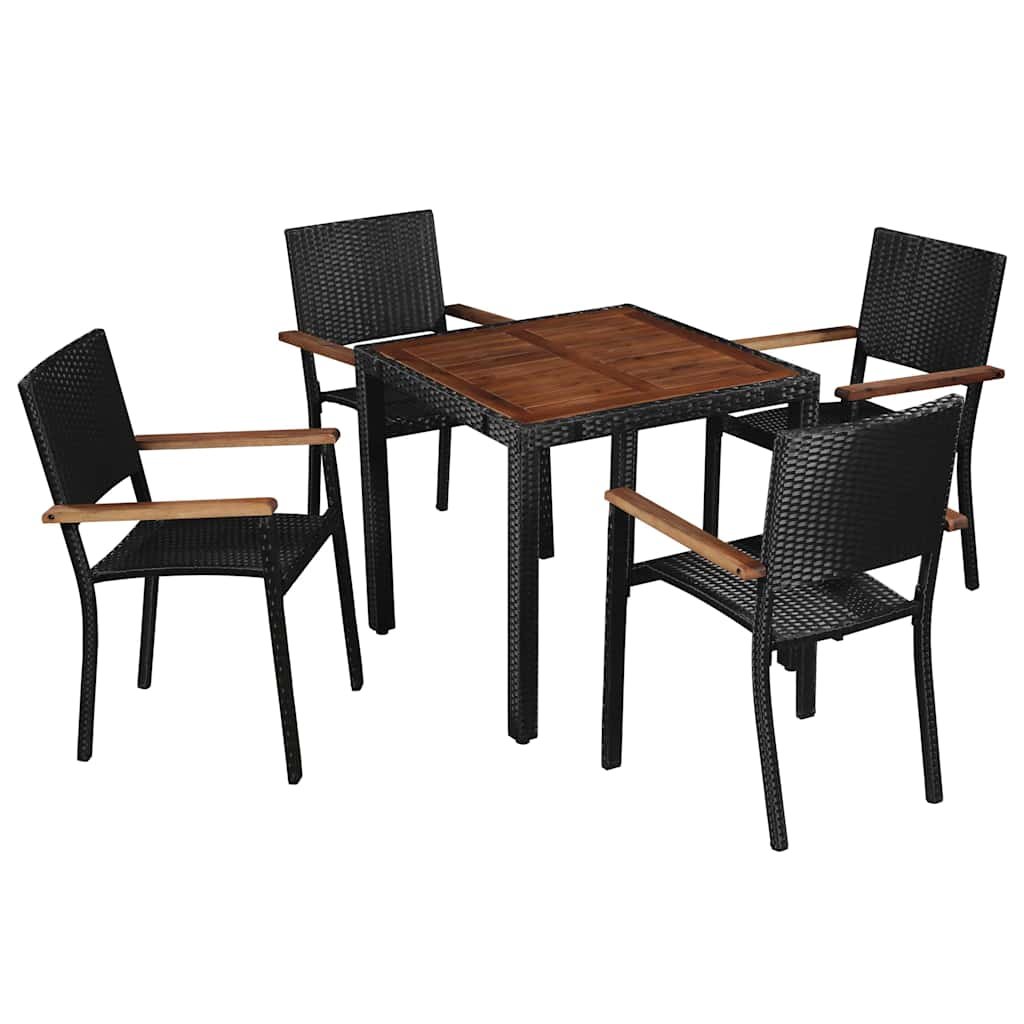 Walplus 5 Piece Acacia Wood Outdoor Dining Set - Black - 80 x 80 x 75 cm