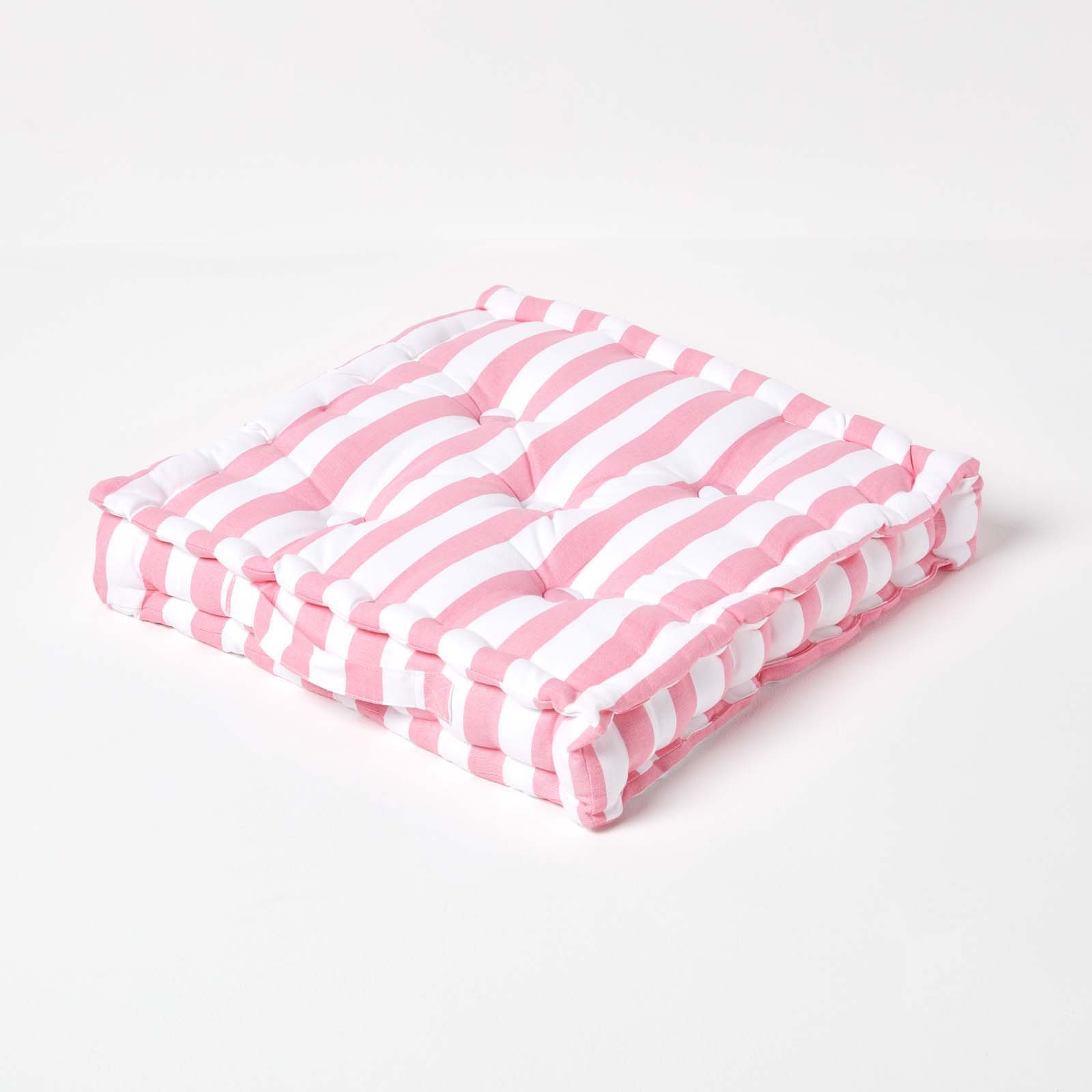 Homescapes Cotton Thick Stripe Floor Cushion – 40 x 40 cm – Pink