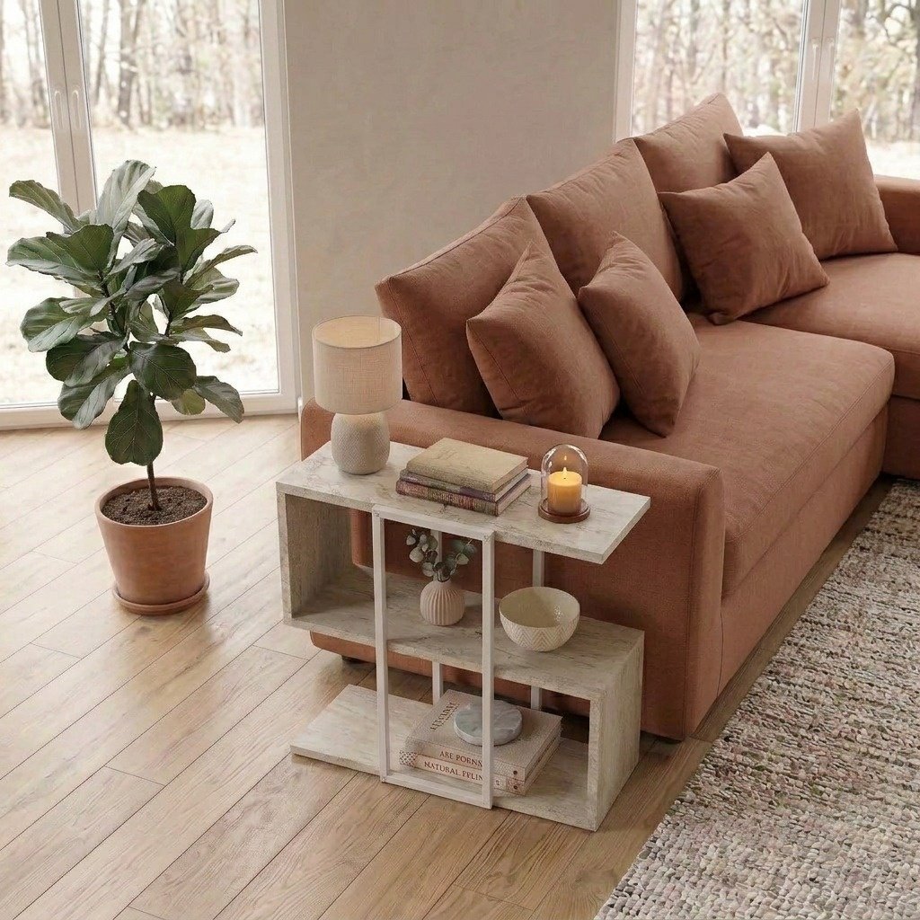 Decortie Homia Open Shelf Side Table - Stone