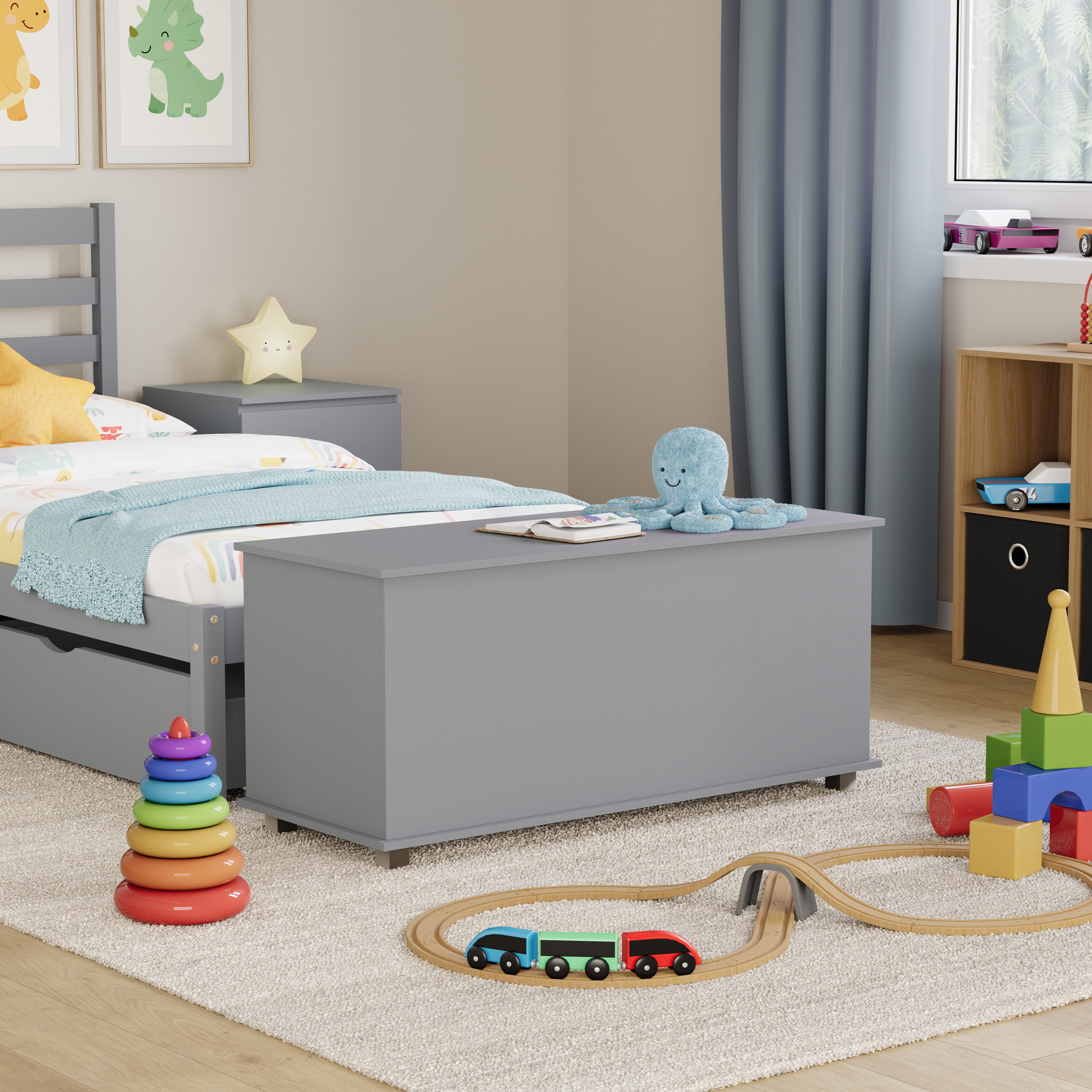 Vida Designs Leon Storage Ottoman Wooden Toy Box - Grey