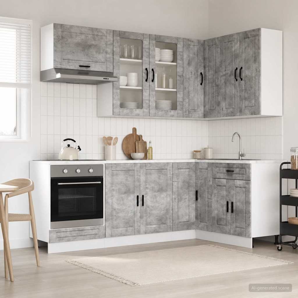 Walplus 8 Piece Engineered Wood Kitchen Unit Set - Concrete Grey