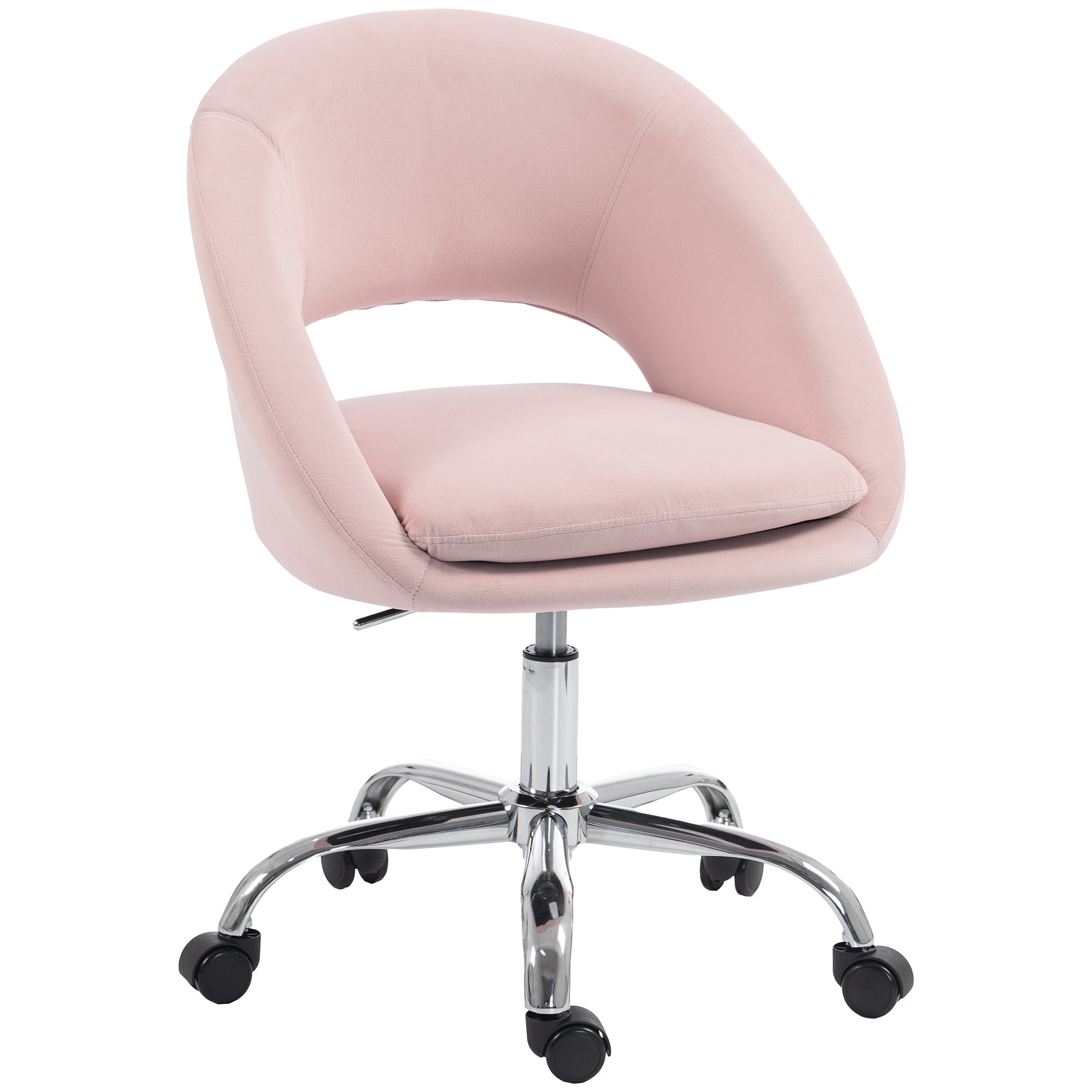 HOMCOM Modern Height Adjustable Velvet Desk Chair - Pink