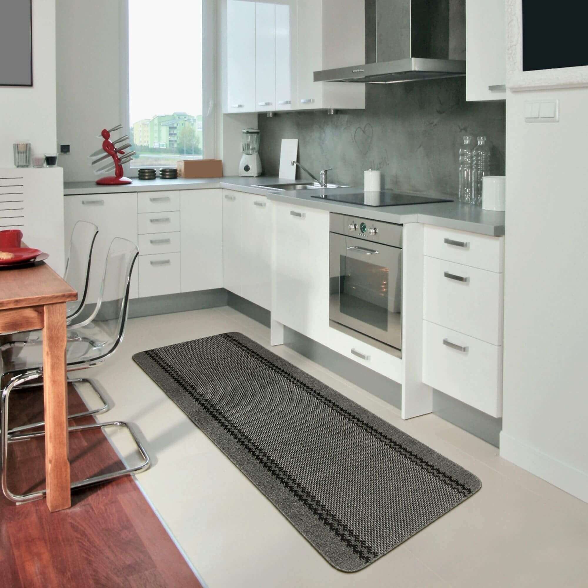 The Rugs Dark Grey Washable Bordered Slip Resistant  Runner Rug - 67 x 180cm