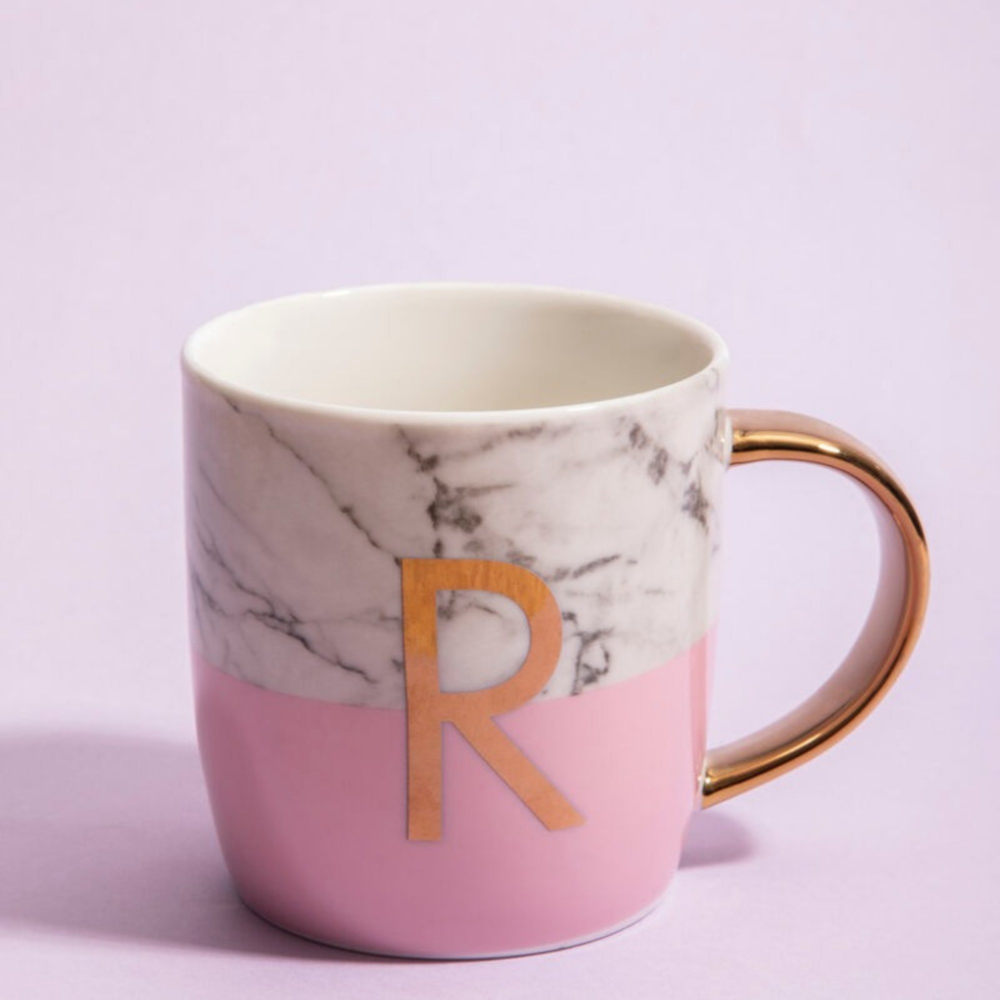 Orsina Frosted Deco R Marble Effect Monogram Mug – Pink