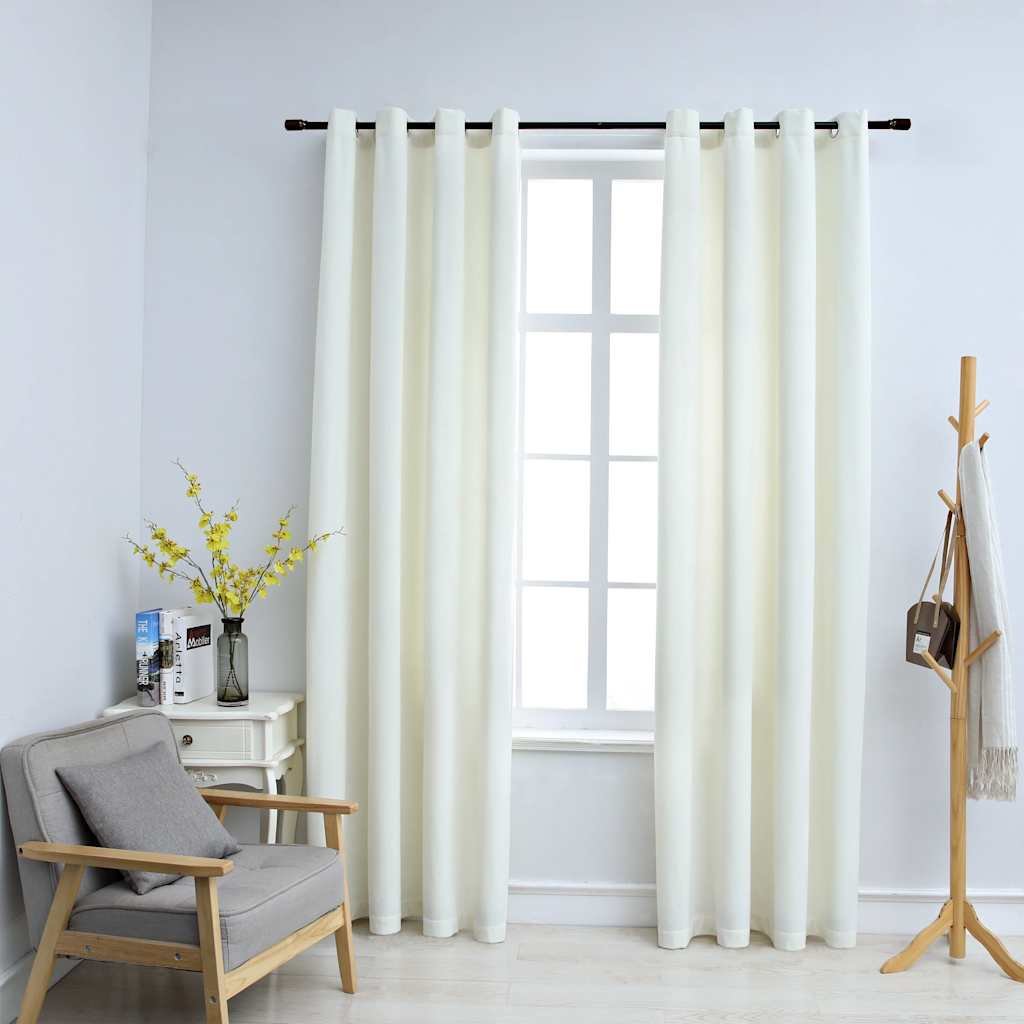 Walplus Pack of 2 Velvet Ring Top Blackout Curtains - Cream - 140 x 175 cm