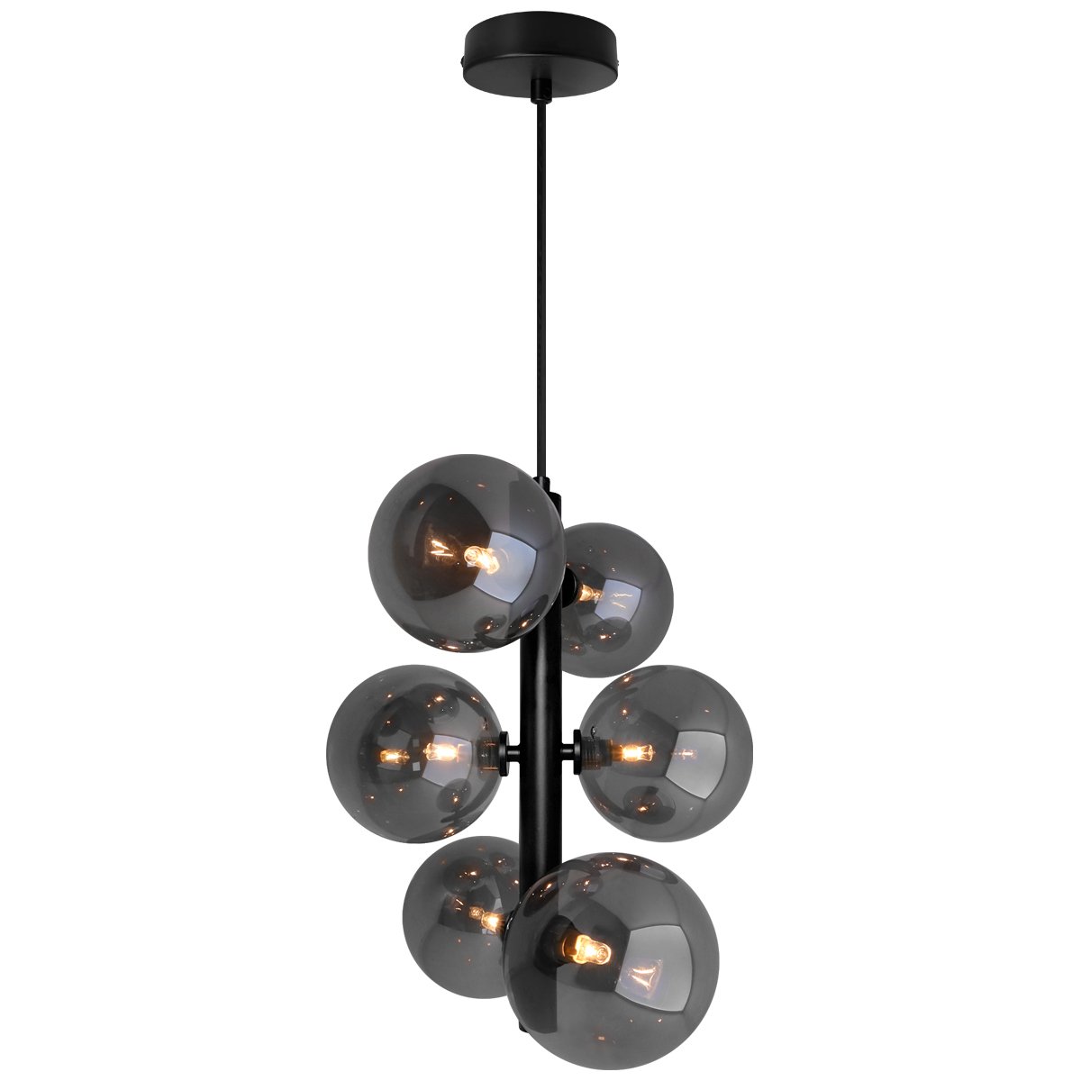 Energy Light Bulbs Cluster 6 Light Grey Glass Ceiling Pendant Light - Black