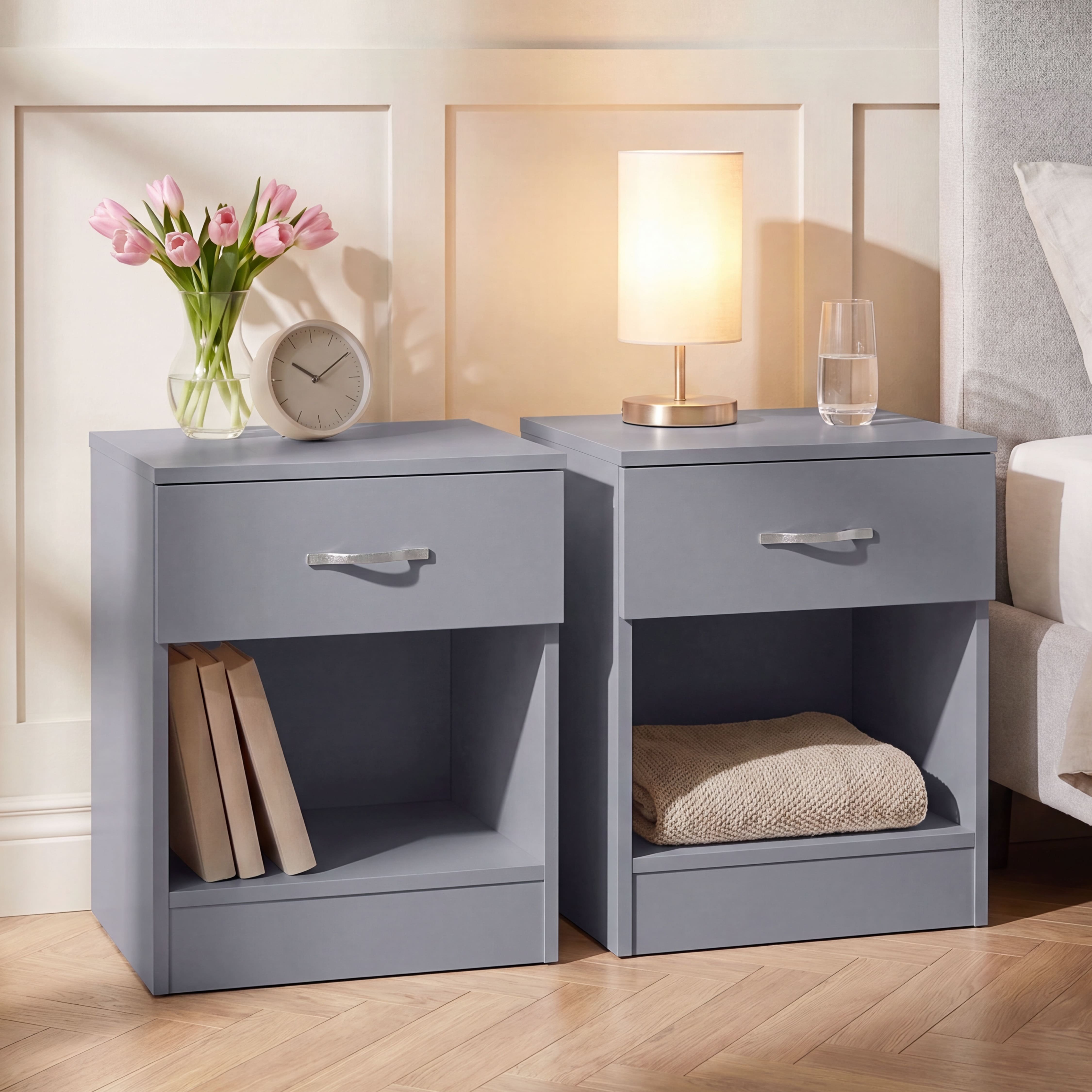 Vida Designs Riano 1 Drawer Bedside Chest Set of 2 - Grey